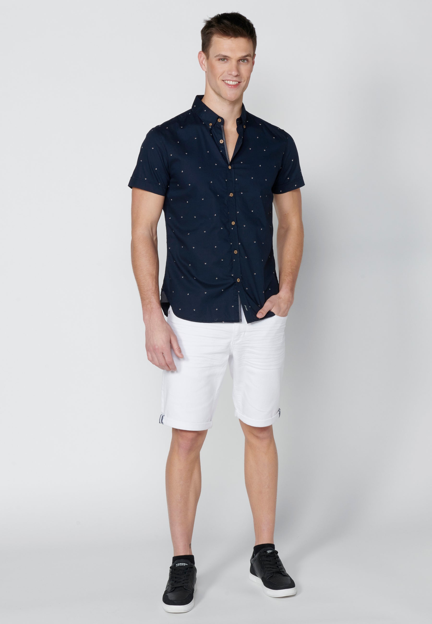 Camisa Hombre Manga Corta Algodón Micro Estampado – Koroshi 2311CC32