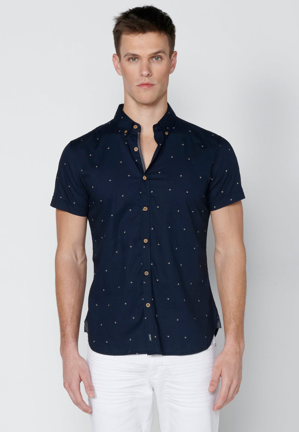 Camisa Hombre Manga Corta Algodón Micro Estampado – Koroshi 2311CC32