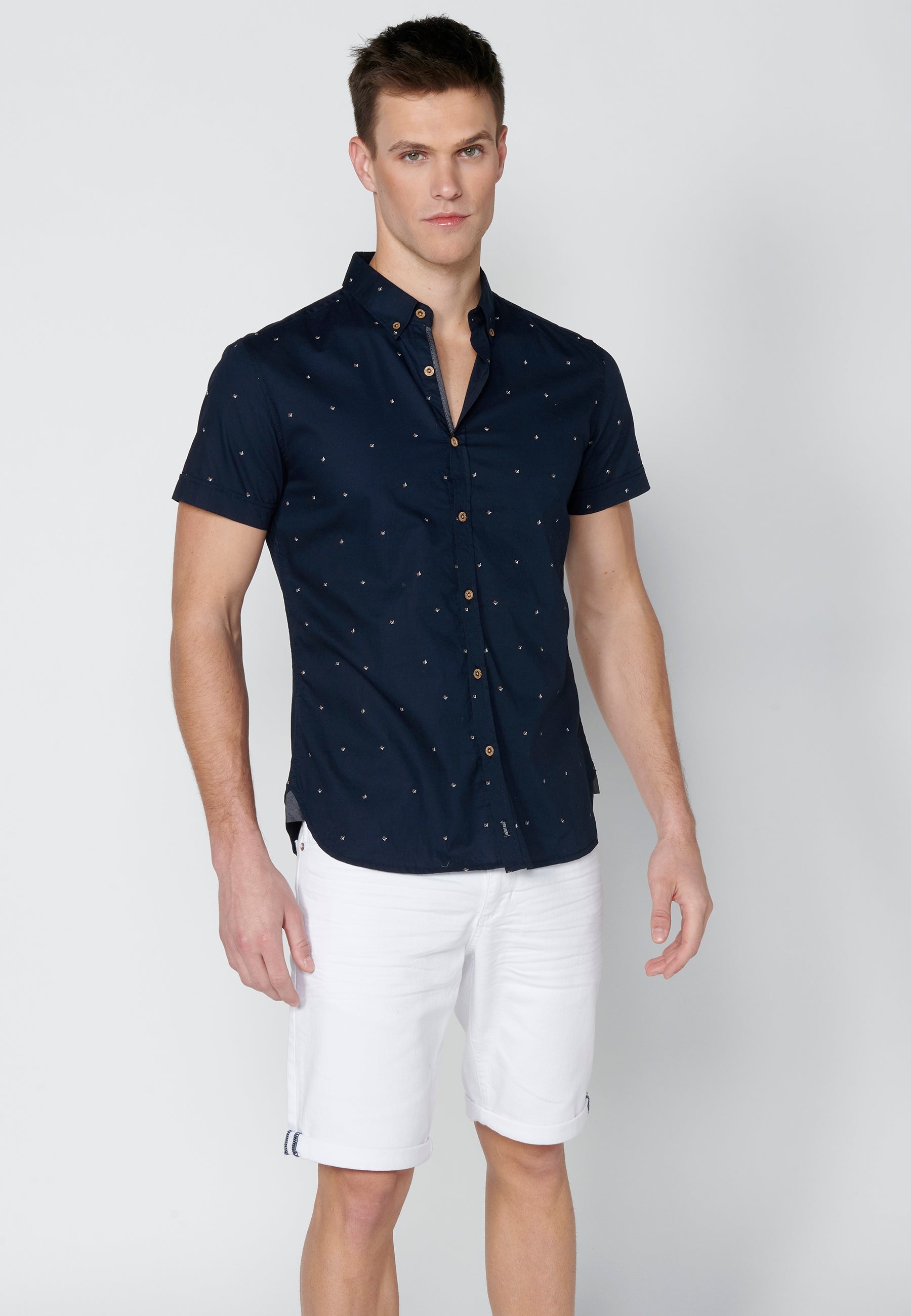 Camisa Hombre Manga Corta Algodón Micro Estampado – Koroshi 2311CC32