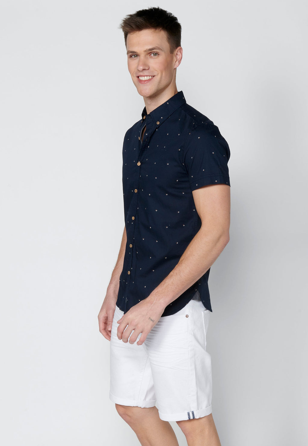 Camisa Hombre Manga Corta Algodón Micro Estampado – Koroshi 2311CC32