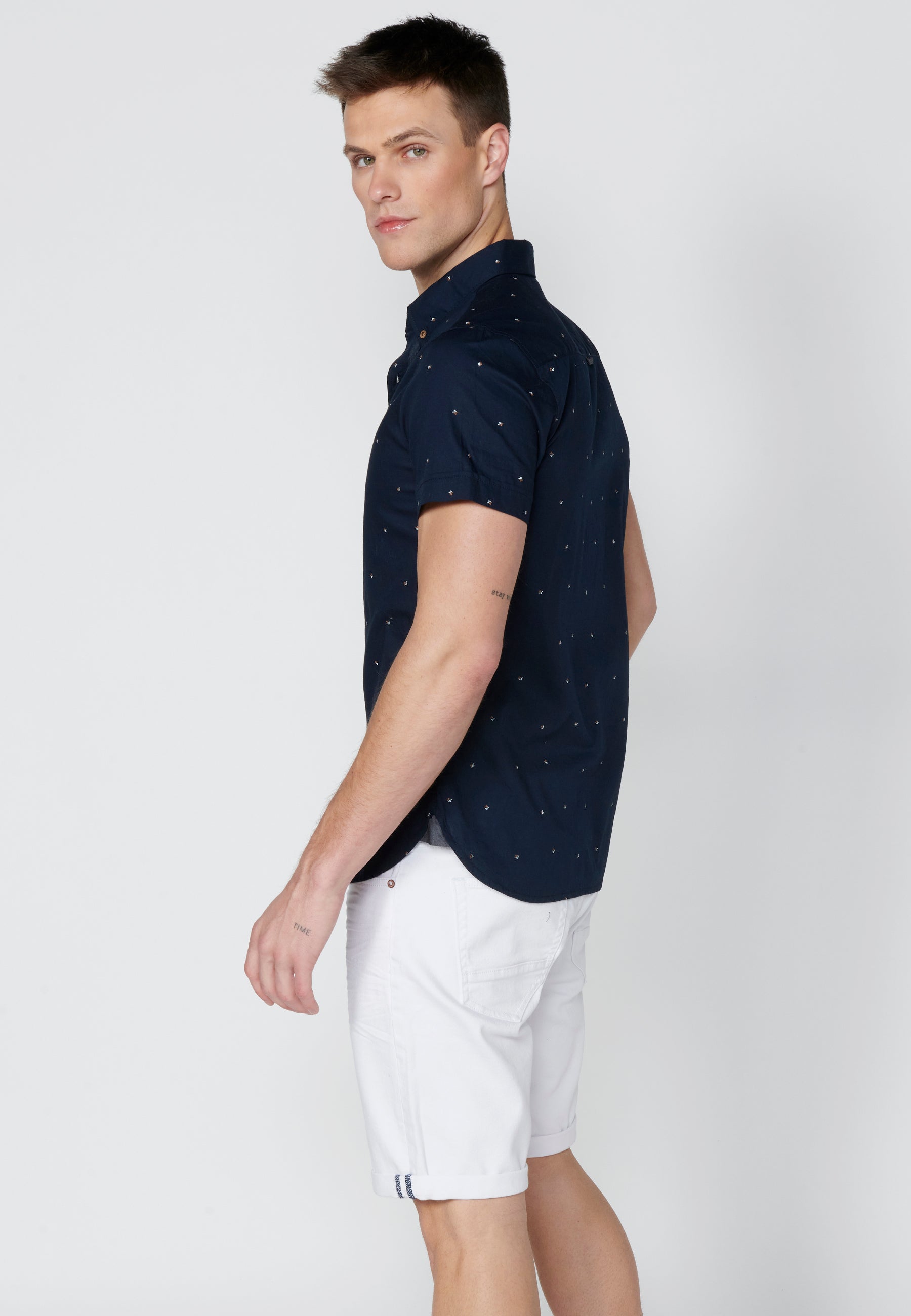 Camisa Hombre Manga Corta Algodón Micro Estampado – Koroshi 2311CC32