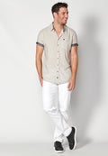 Camisa Hombre Manga Corta Micro Estampado con Bolsillo – Koroshi 2311CC33