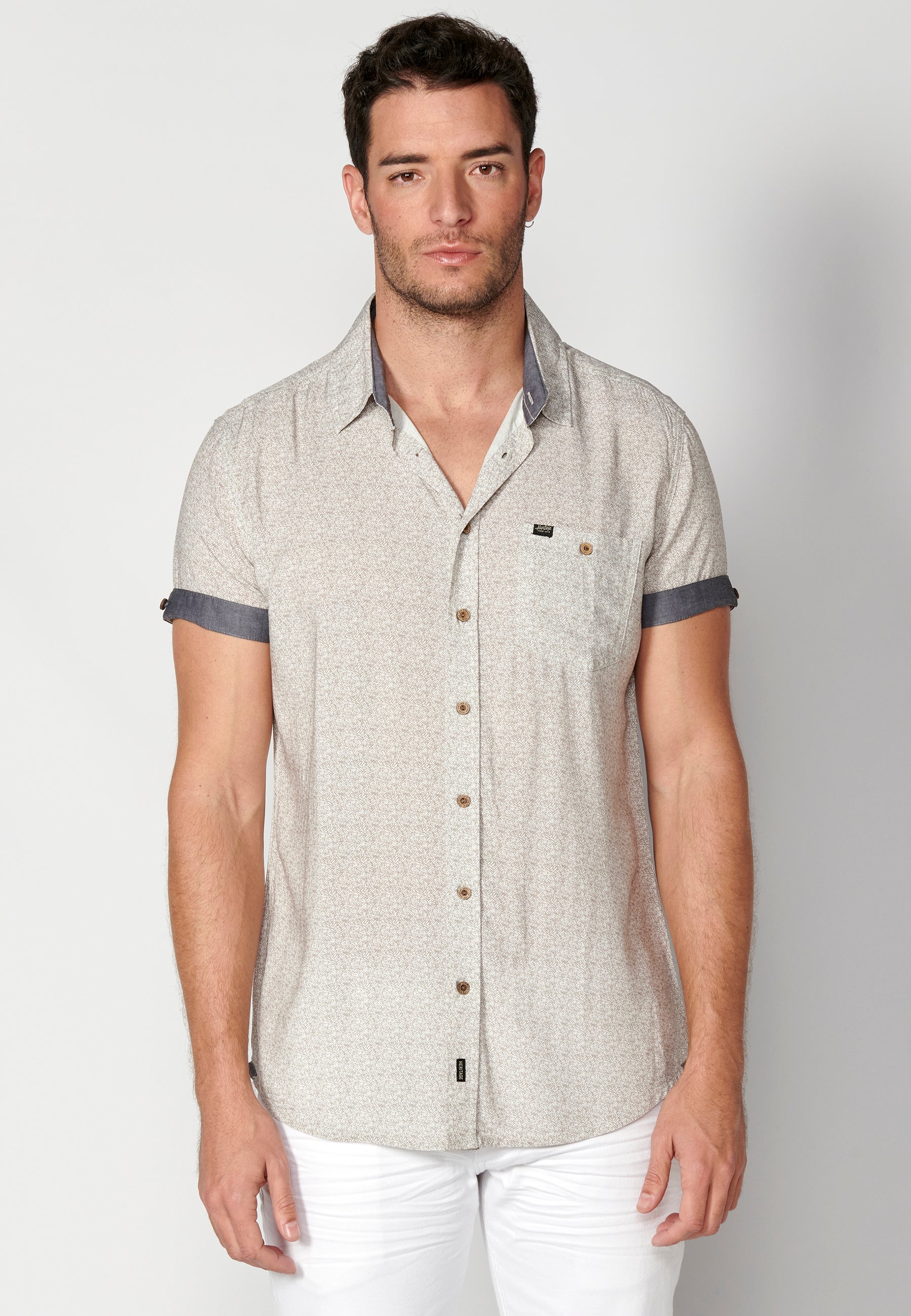 Camisa Hombre Manga Corta Micro Estampado con Bolsillo – Koroshi 2311CC33