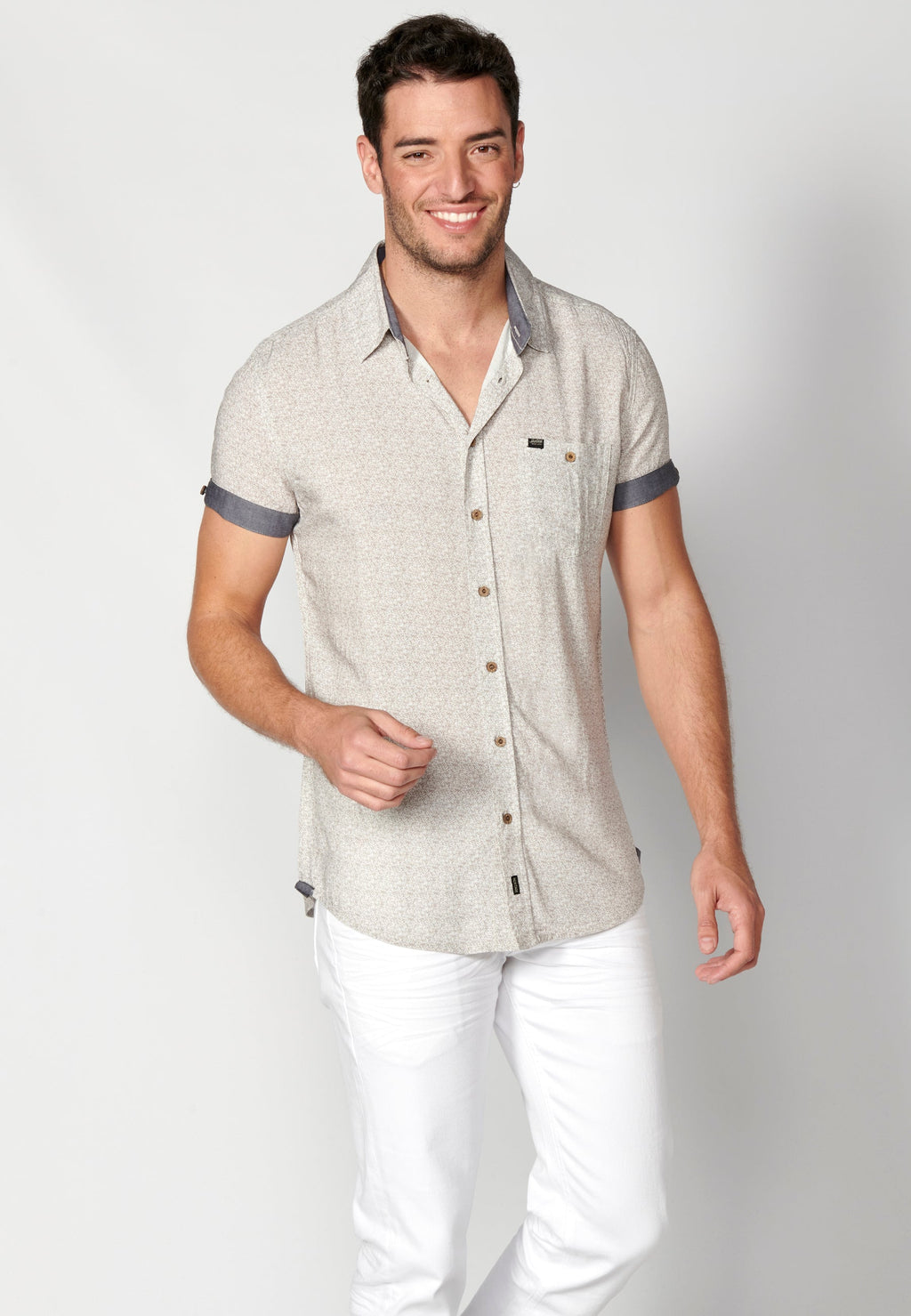 Camisa Hombre Manga Corta Micro Estampado con Bolsillo – Koroshi 2311CC33