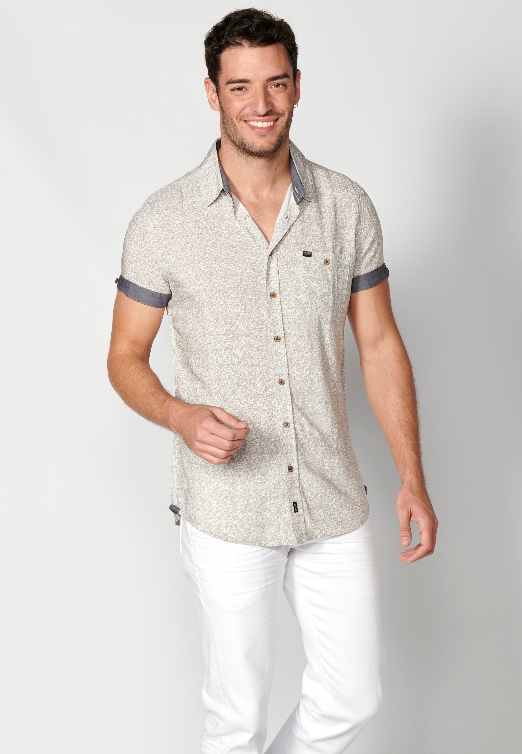 Camisa Hombre Manga Corta Micro Estampado con Bolsillo – Koroshi 2311CC33