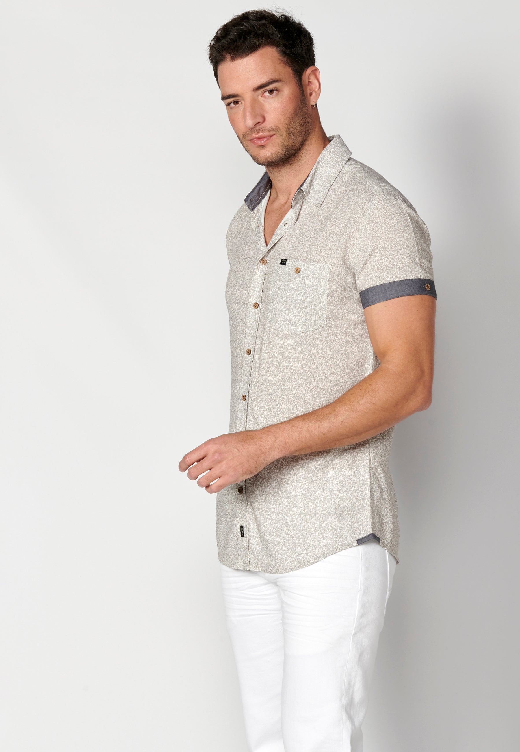 Camisa Hombre Manga Corta Micro Estampado con Bolsillo – Koroshi 2311CC33