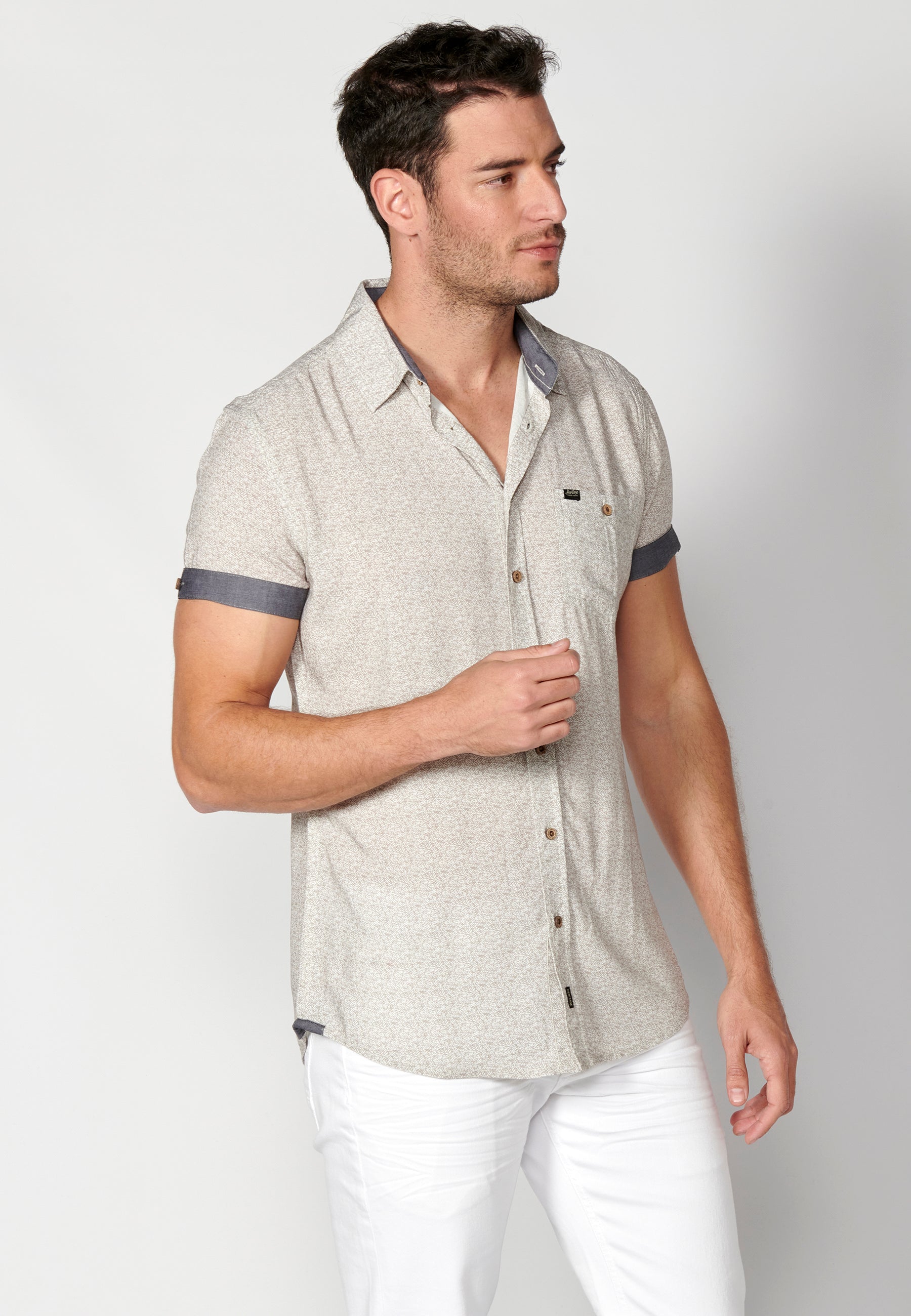Camisa Hombre Manga Corta Micro Estampado con Bolsillo – Koroshi 2311CC33