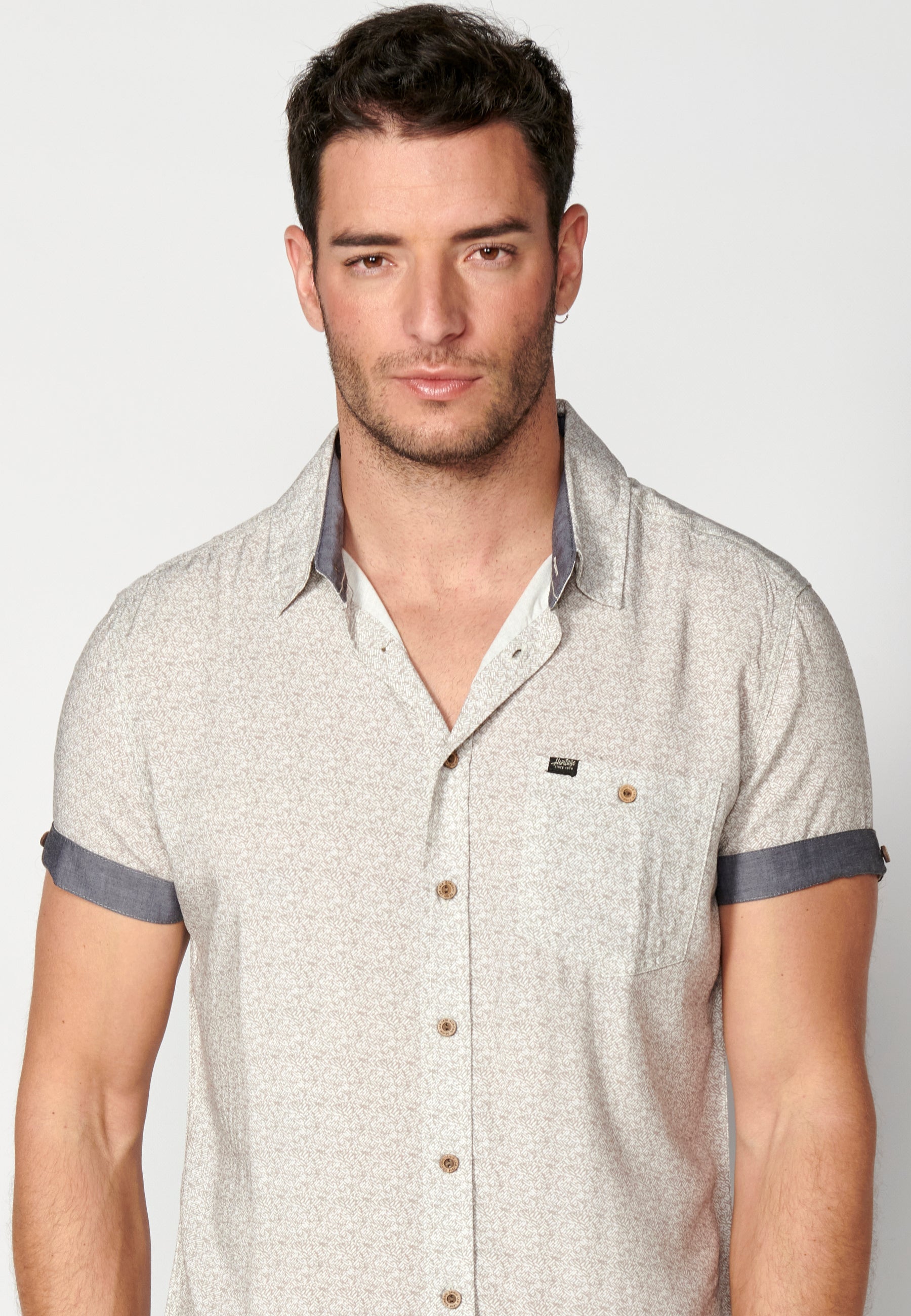 Camisa Hombre Manga Corta Micro Estampado con Bolsillo – Koroshi 2311CC33