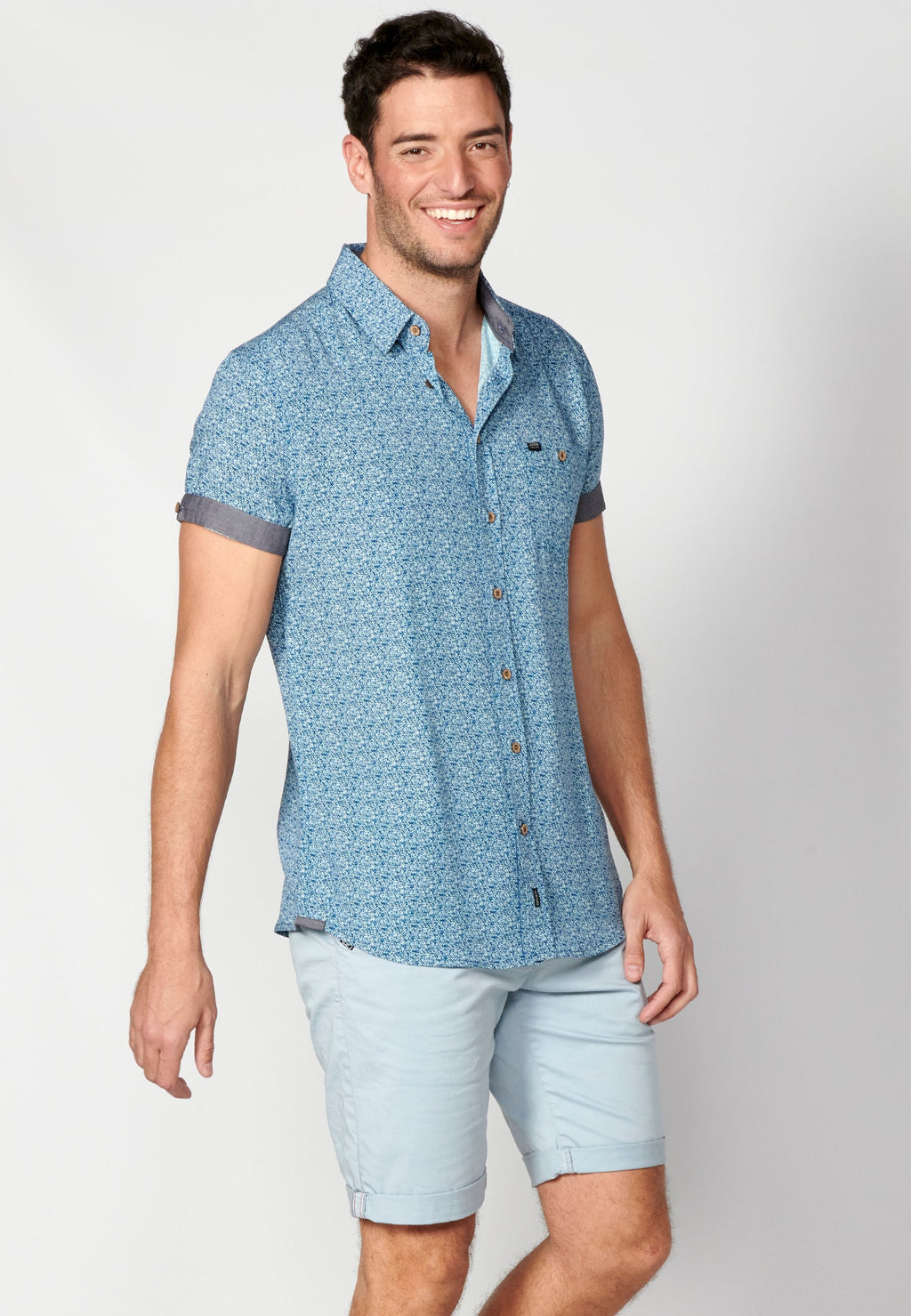 Camisa Hombre Manga Corta Micro Estampado con Bolsillo – Koroshi 2311CC33