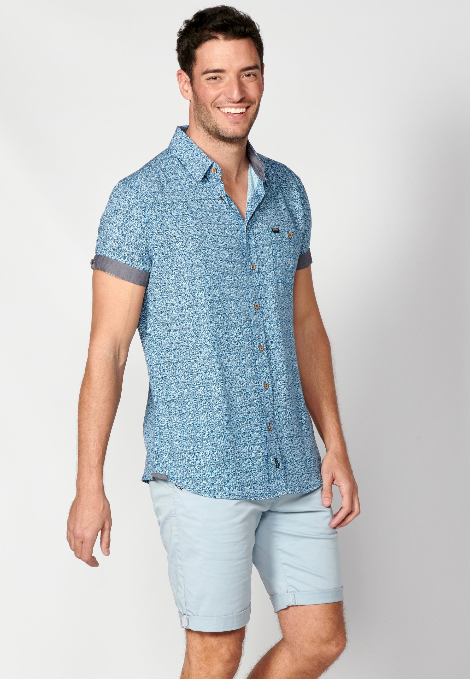 Camisa Hombre Manga Corta Micro Estampado con Bolsillo – Koroshi 2311CC33