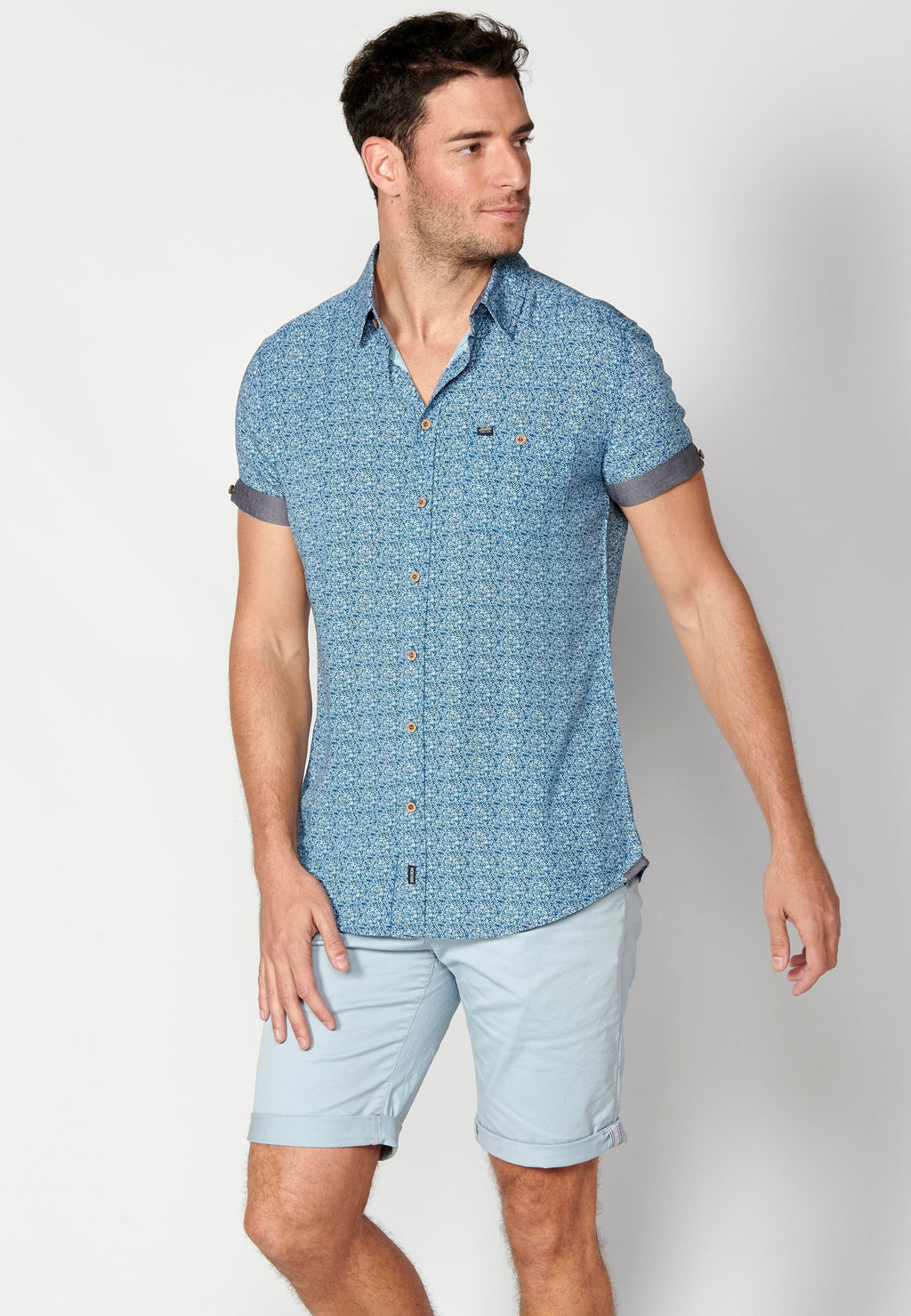 Camisa Hombre Manga Corta Micro Estampado con Bolsillo – Koroshi 2311CC33