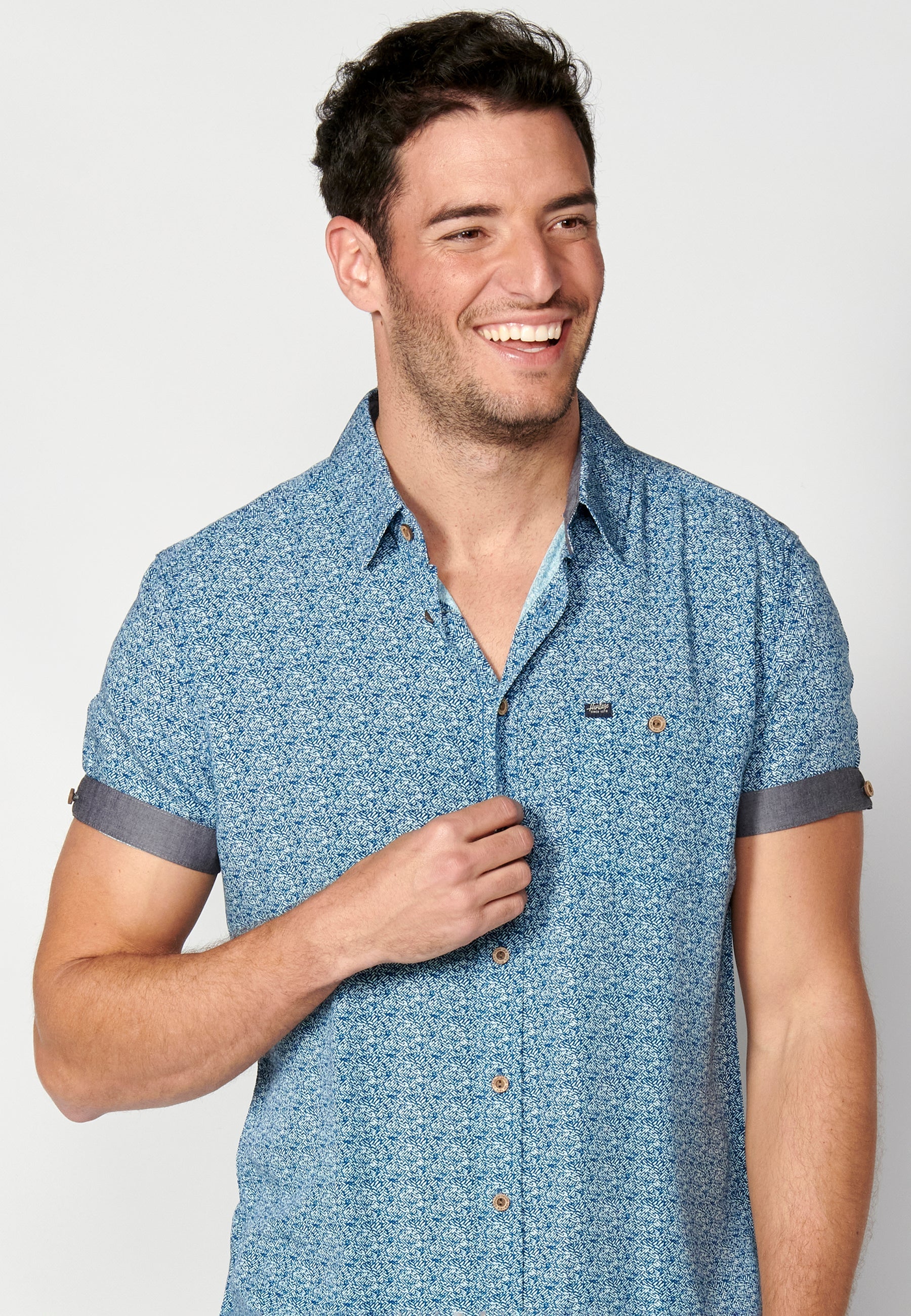 Camisa Hombre Manga Corta Micro Estampado con Bolsillo – Koroshi 2311CC33