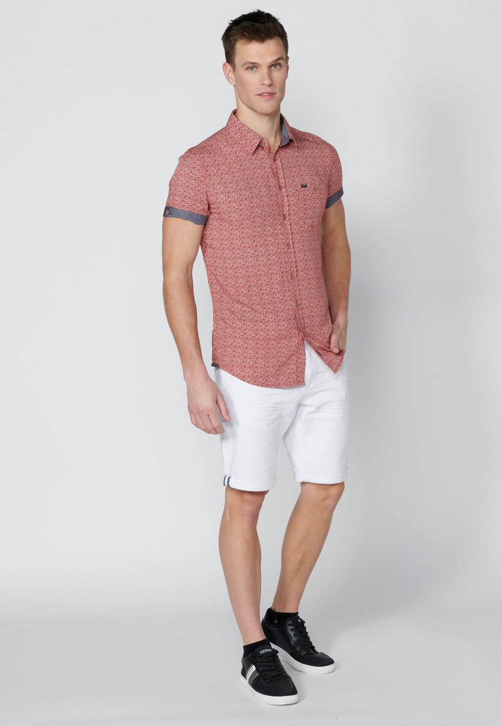 Camisa Hombre Manga Corta Micro Estampado con Bolsillo – Koroshi 2311CC33