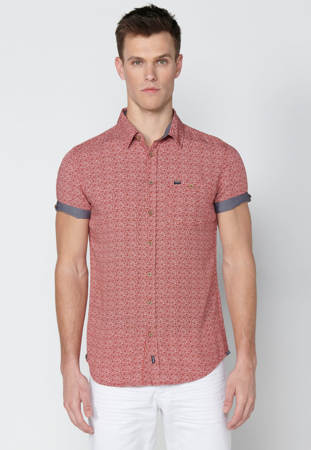 Camisa Hombre Manga Corta Micro Estampado con Bolsillo – Koroshi 2311CC33