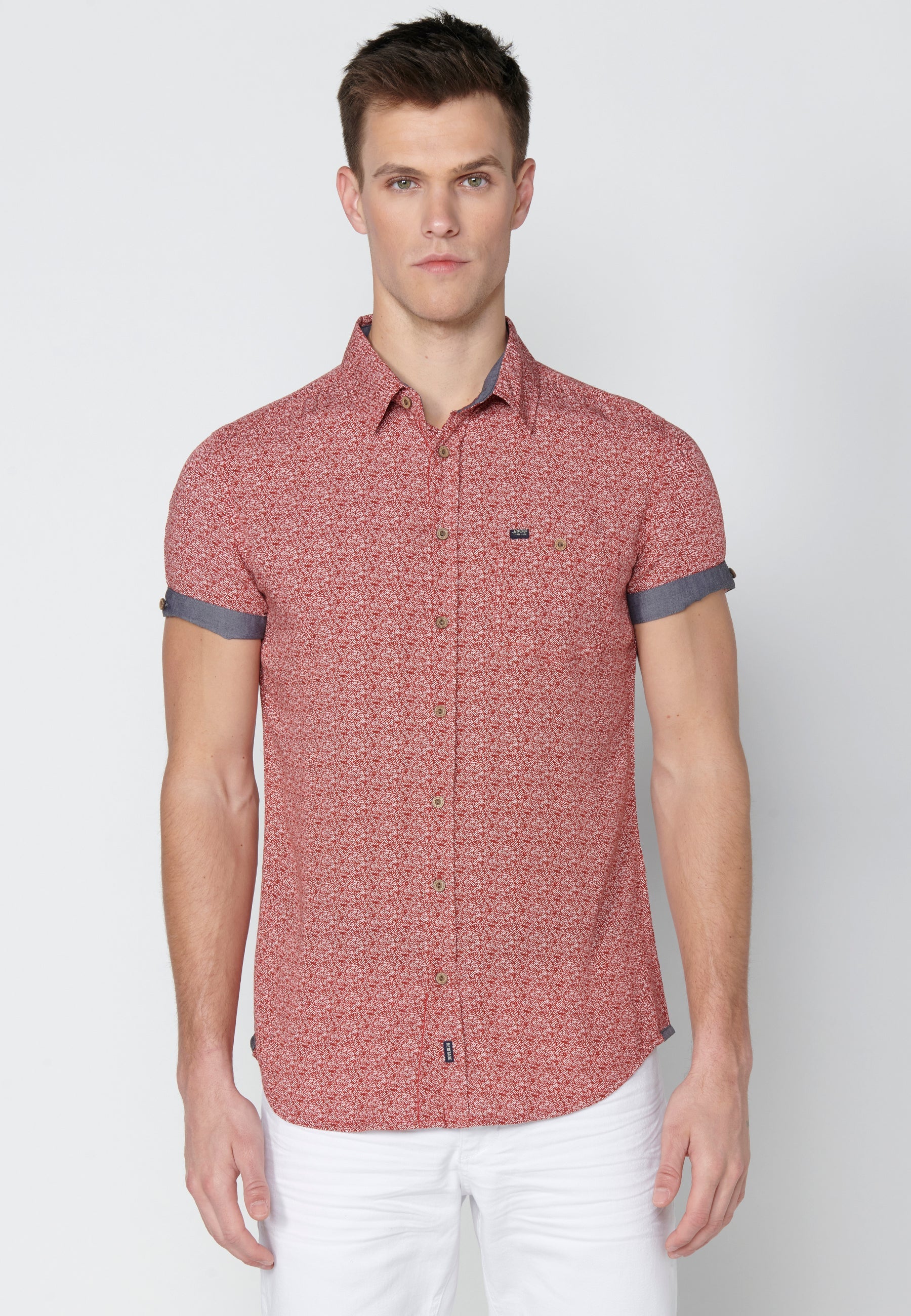 Camisa Hombre Manga Corta Micro Estampado con Bolsillo – Koroshi 2311CC33