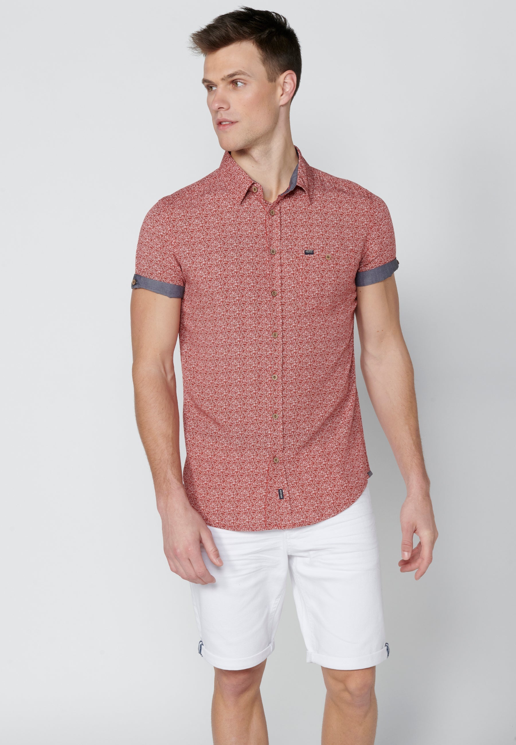 Camisa Hombre Manga Corta Micro Estampado con Bolsillo – Koroshi 2311CC33