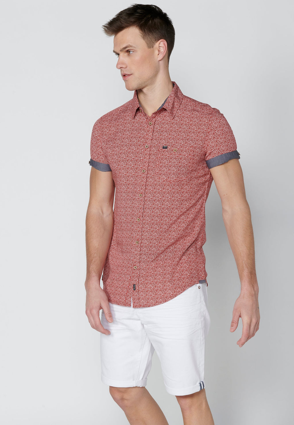 Camisa Hombre Manga Corta Micro Estampado con Bolsillo – Koroshi 2311CC33