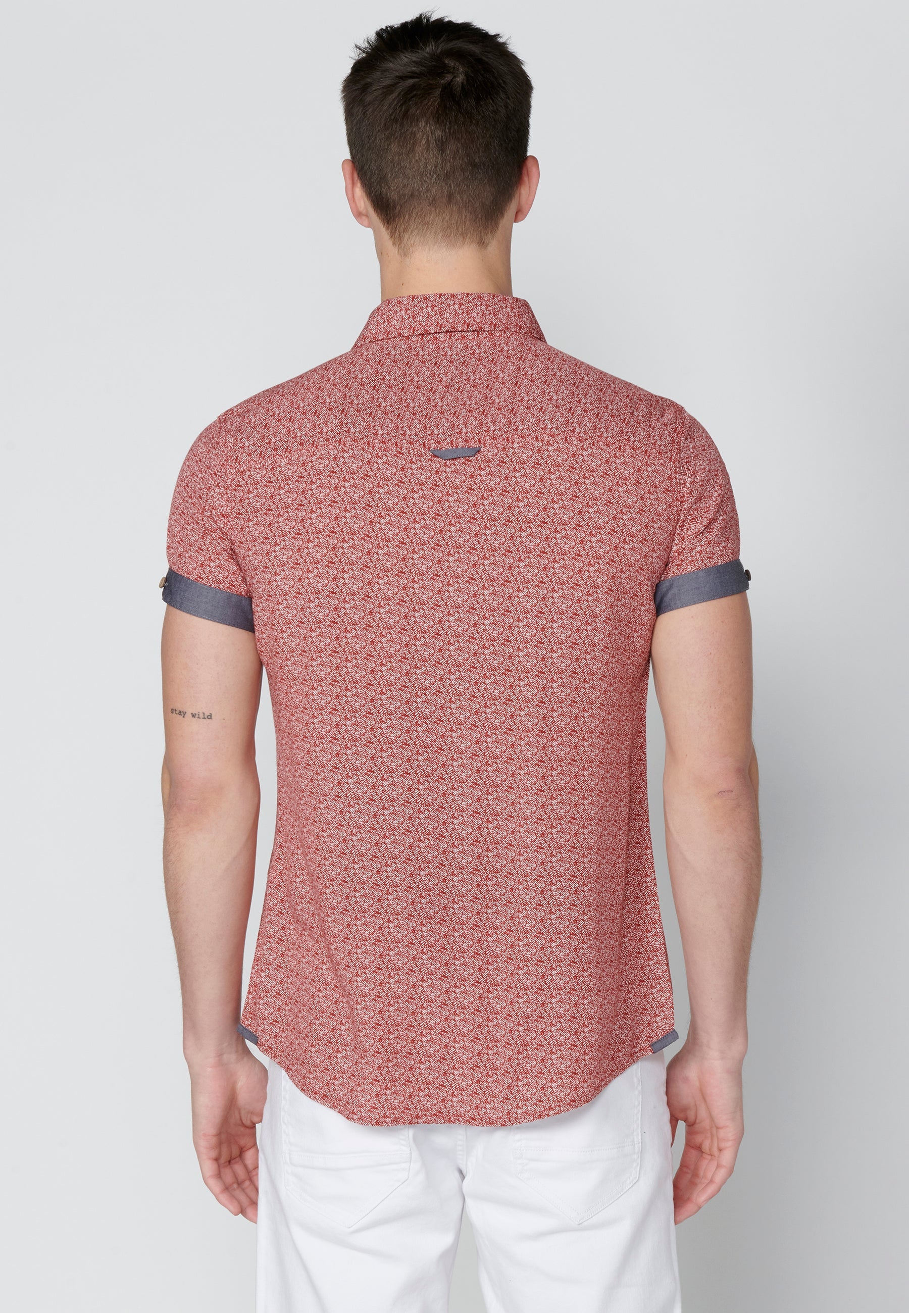 Camisa Hombre Manga Corta Micro Estampado con Bolsillo – Koroshi 2311CC33