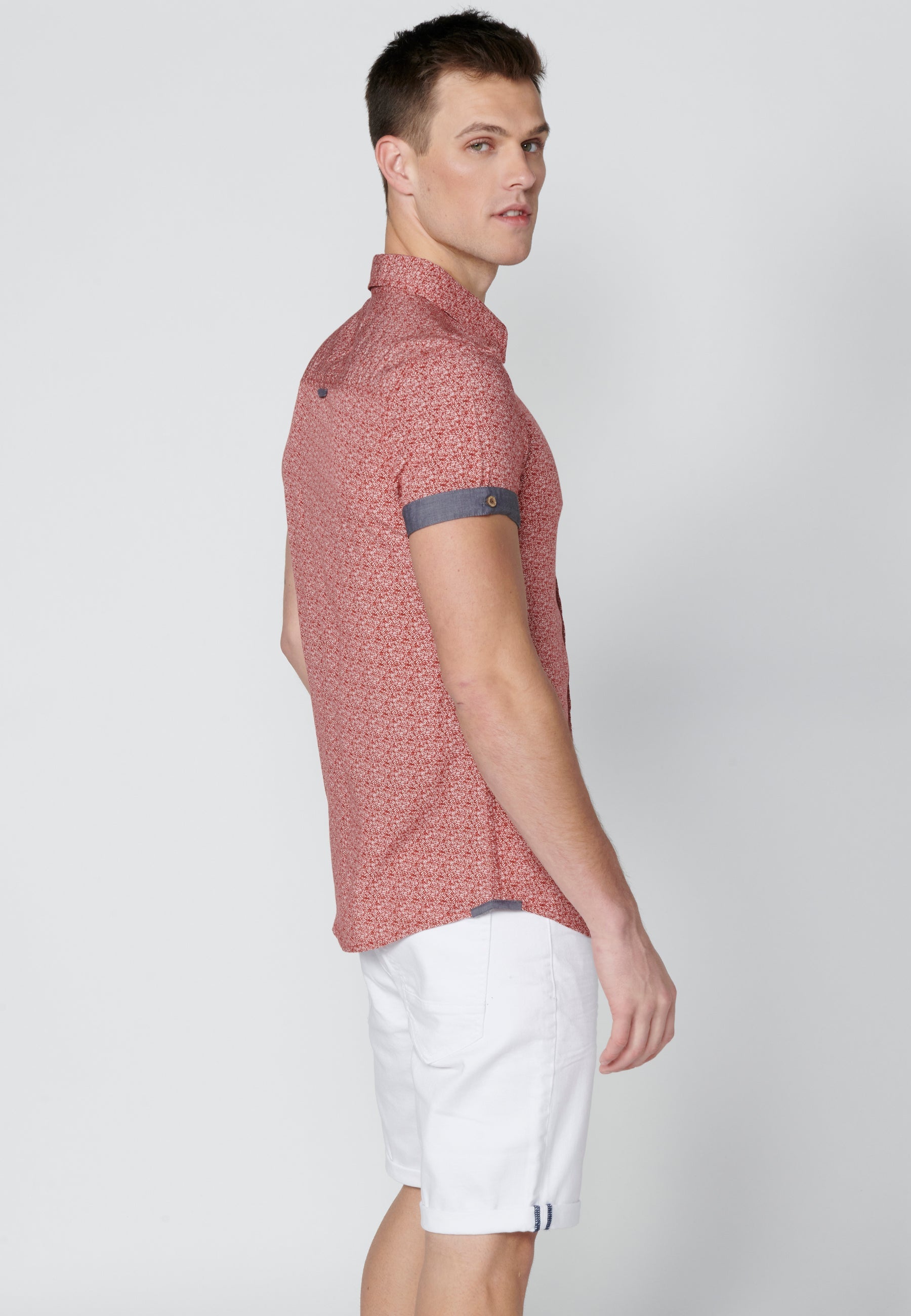 Camisa Hombre Manga Corta Micro Estampado con Bolsillo – Koroshi 2311CC33