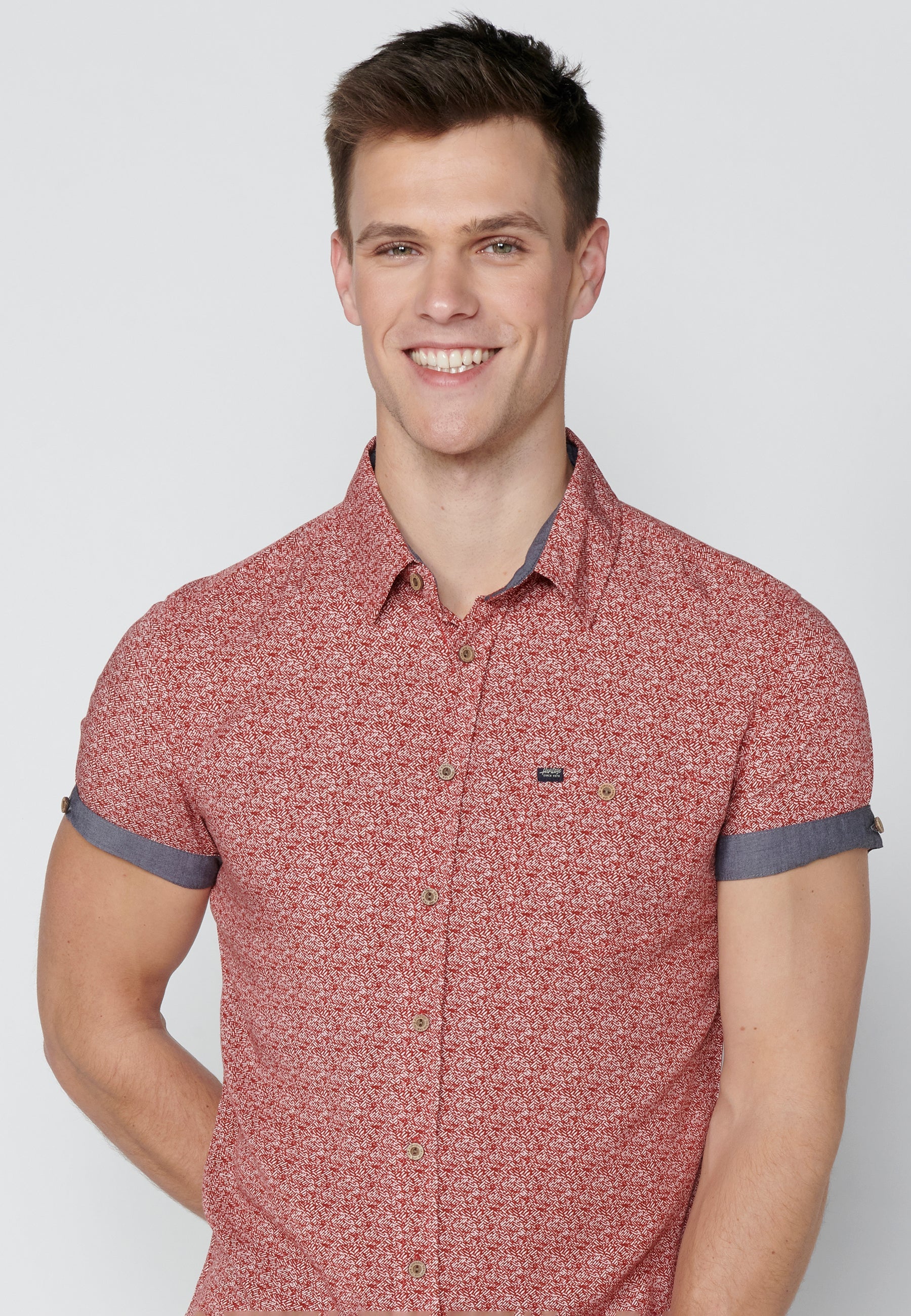 Camisa Hombre Manga Corta Micro Estampado con Bolsillo – Koroshi 2311CC33