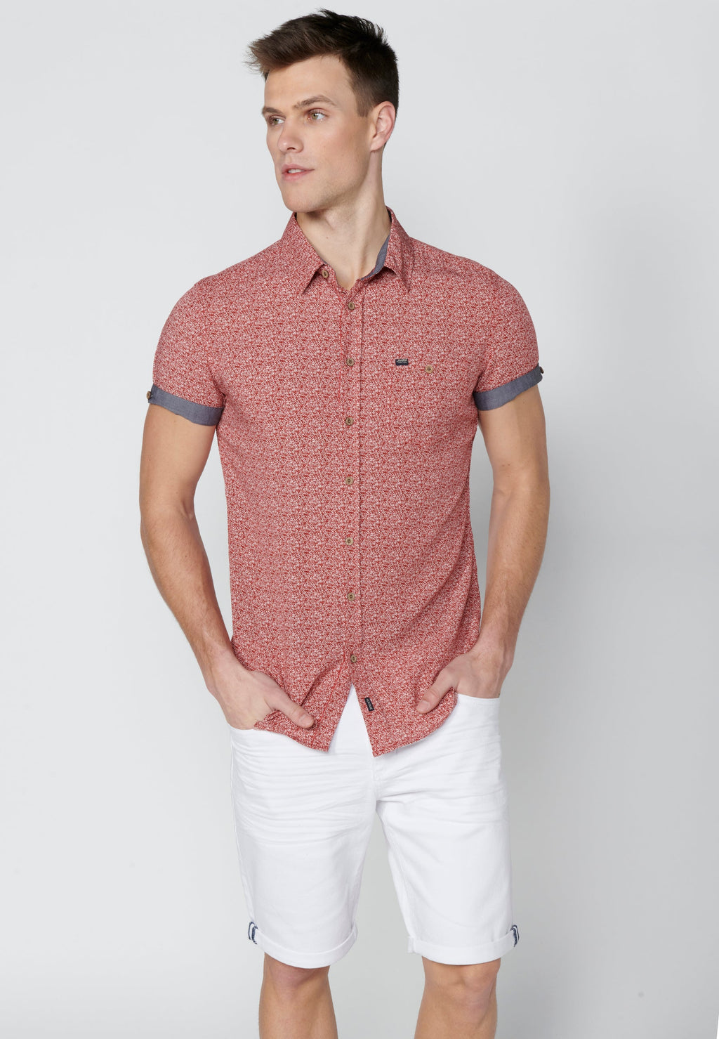 Camisa Hombre Manga Corta Micro Estampado con Bolsillo – Koroshi 2311CC33