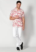 Camisa Hombre Manga Corta Cuello Cubano Estampado Hawaiano Viscosa – Koroshi 2311CC38