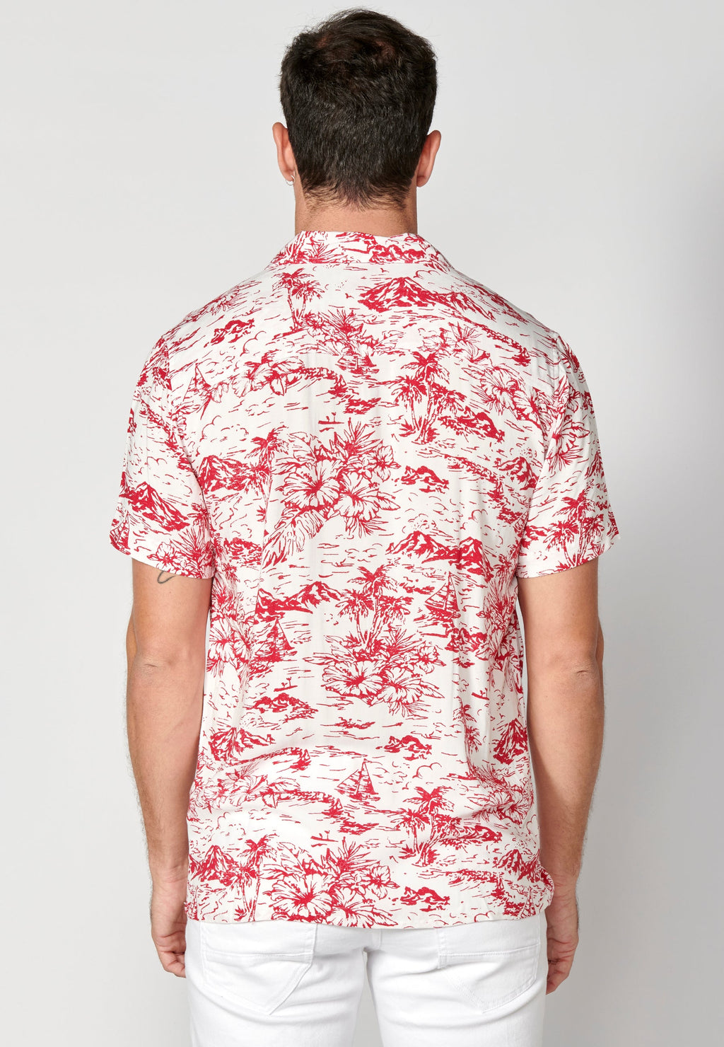 Camisa Hombre Manga Corta Cuello Cubano Estampado Hawaiano Viscosa – Koroshi 2311CC38