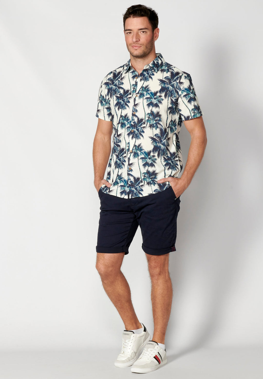 Camisa Hombre Manga Corta Estampado Palmeras Algodón Viscosa – Koroshi 2311CC39