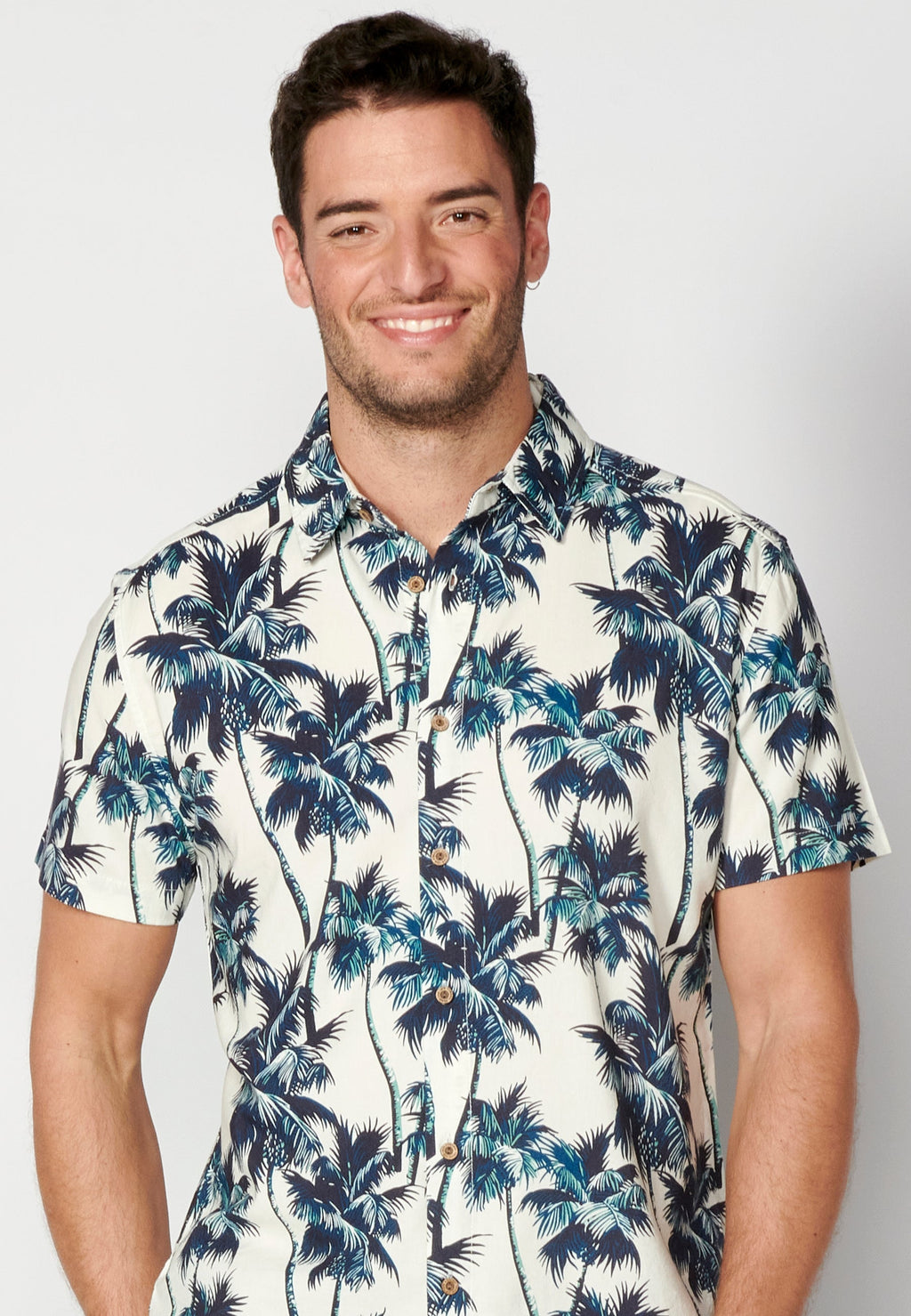 Camisa Hombre Manga Corta Estampado Palmeras Algodón Viscosa – Koroshi 2311CC39