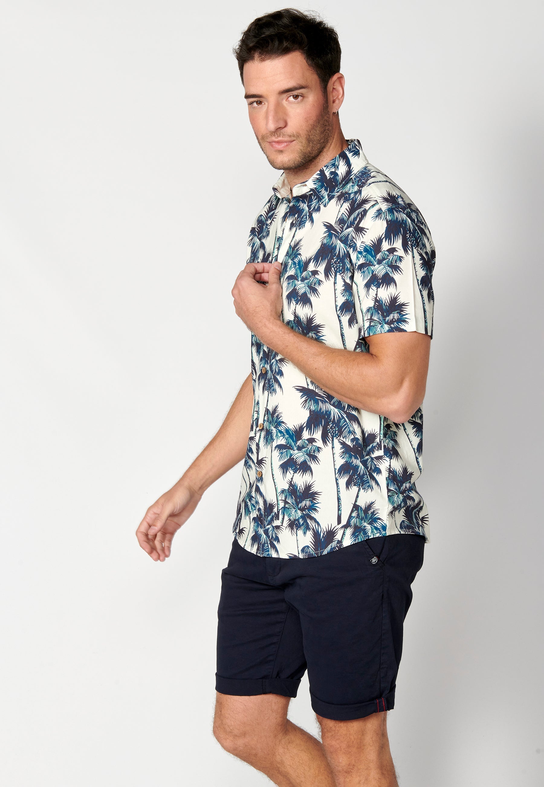 Camisa Hombre Manga Corta Estampado Palmeras Algodón Viscosa – Koroshi 2311CC39