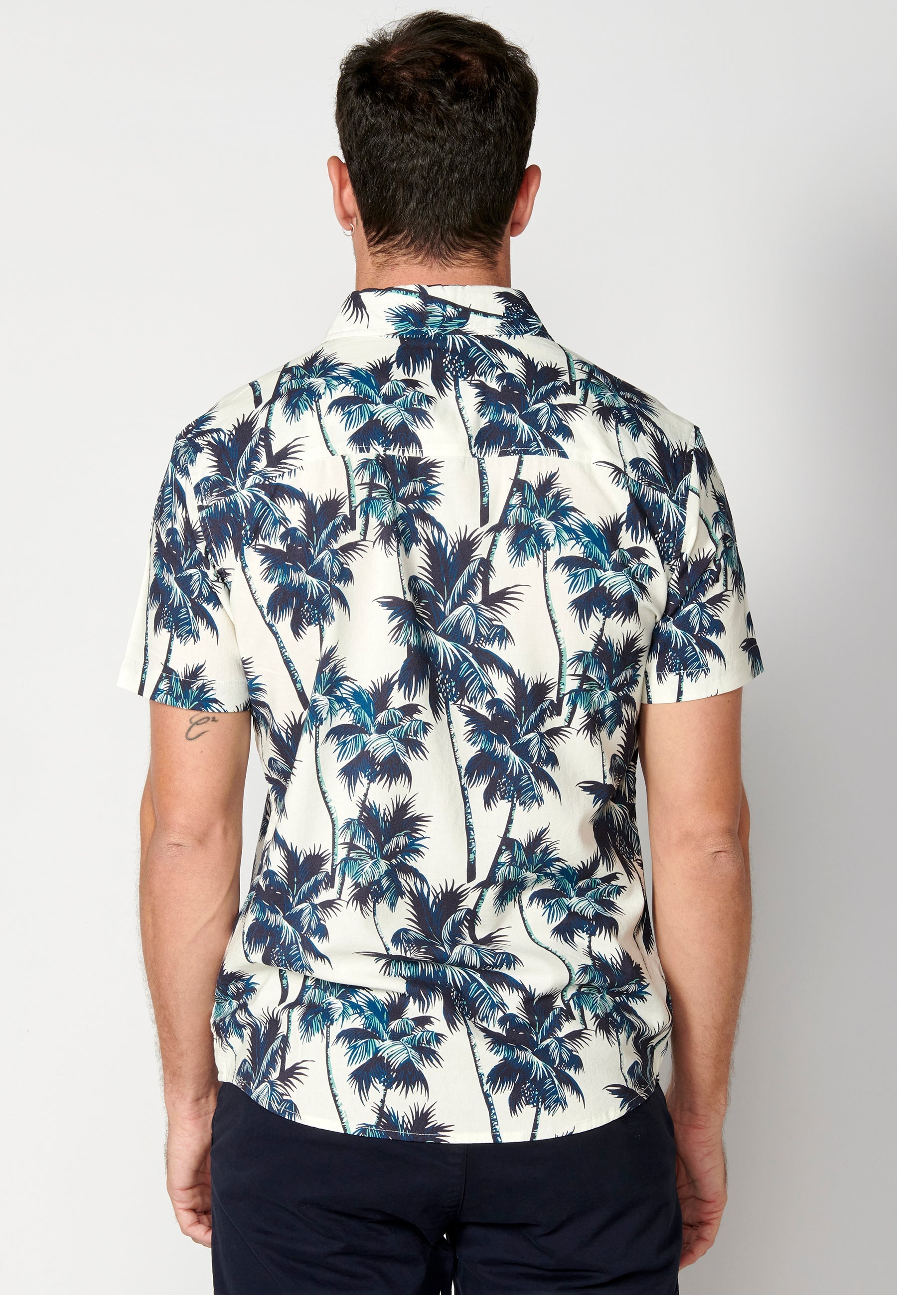 Camisa Hombre Manga Corta Estampado Palmeras Algodón Viscosa – Koroshi 2311CC39