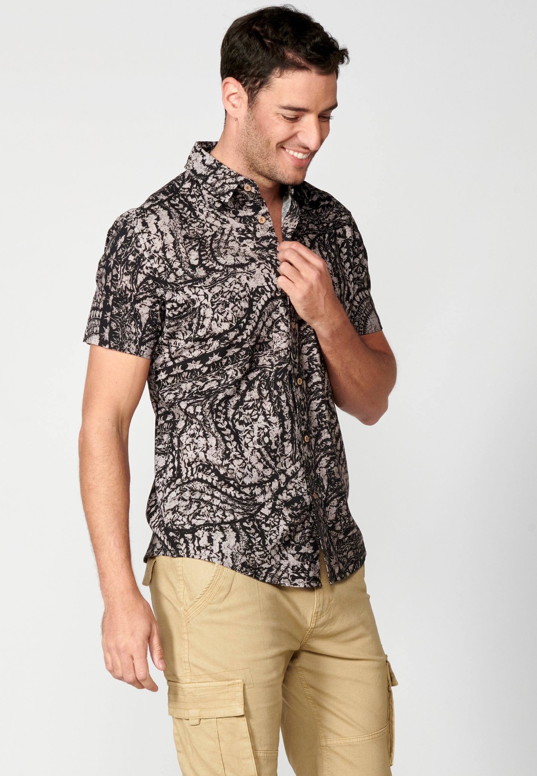 Camisa Hombre Manga Corta Estampado Palmeras Algodón Viscosa – Koroshi 2311CC39