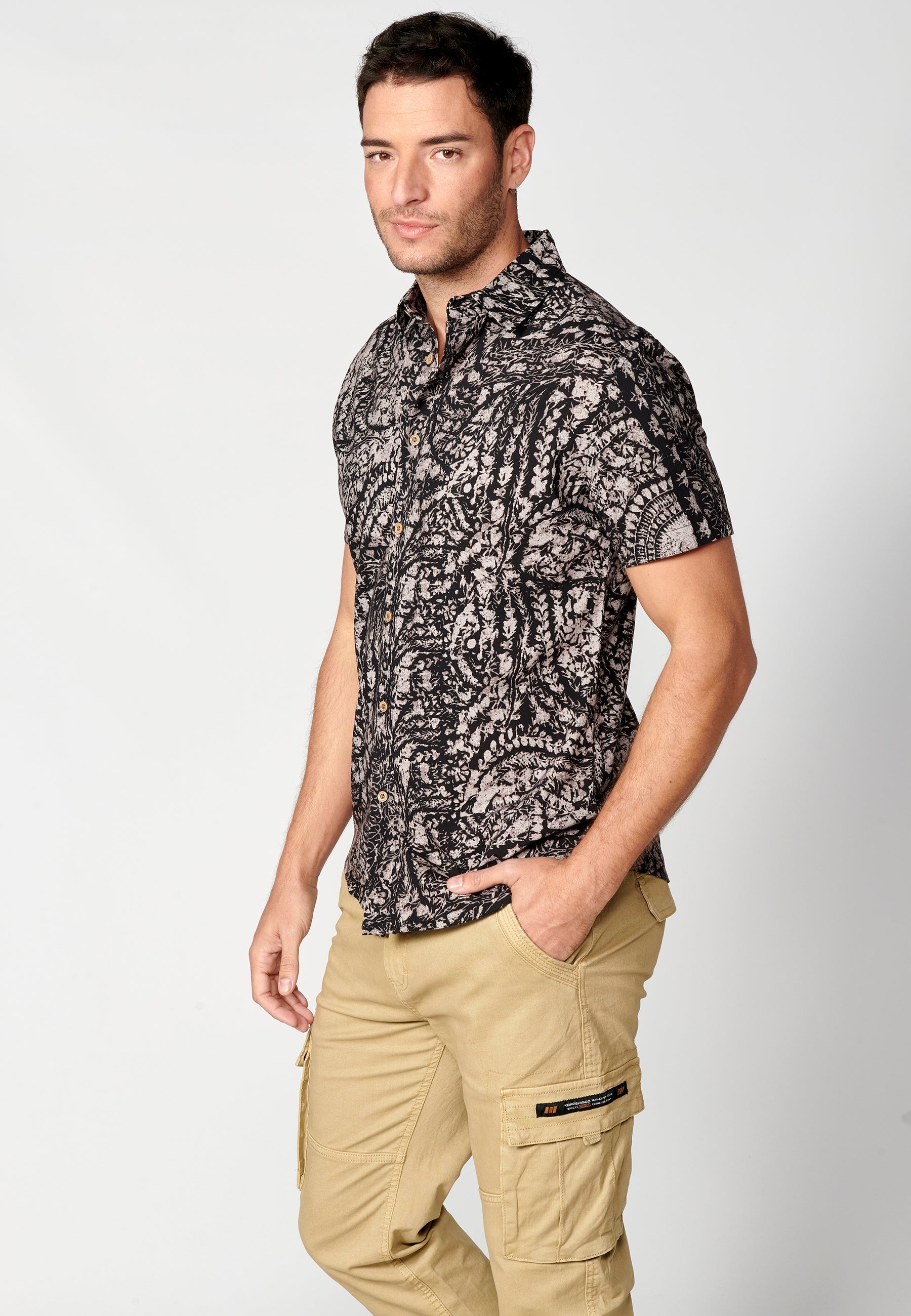 Camisa Hombre Manga Corta Estampado Palmeras Algodón Viscosa – Koroshi 2311CC39