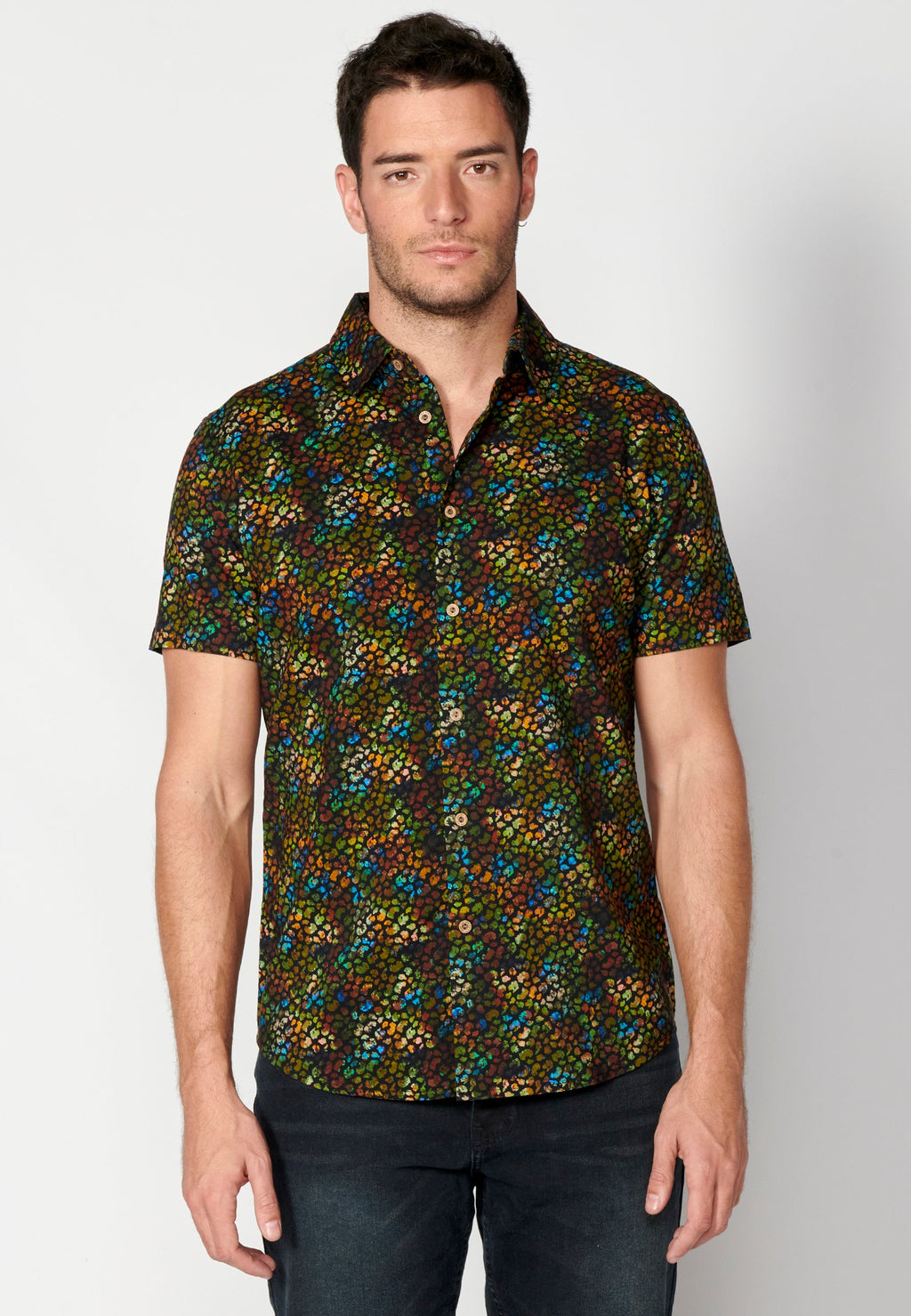 Camisa Hombre Manga Corta Estampado Palmeras Algodón Viscosa – Koroshi 2311CC39