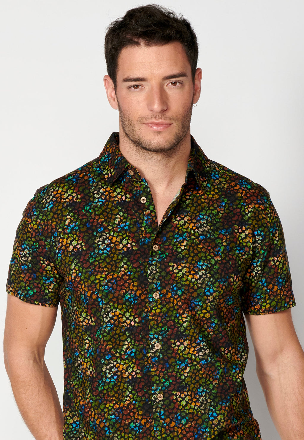 Camisa Hombre Manga Corta Estampado Palmeras Algodón Viscosa – Koroshi 2311CC39