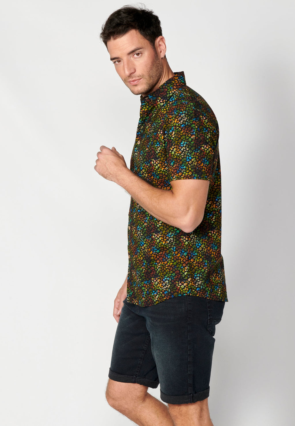 Camisa Hombre Manga Corta Estampado Palmeras Algodón Viscosa – Koroshi 2311CC39