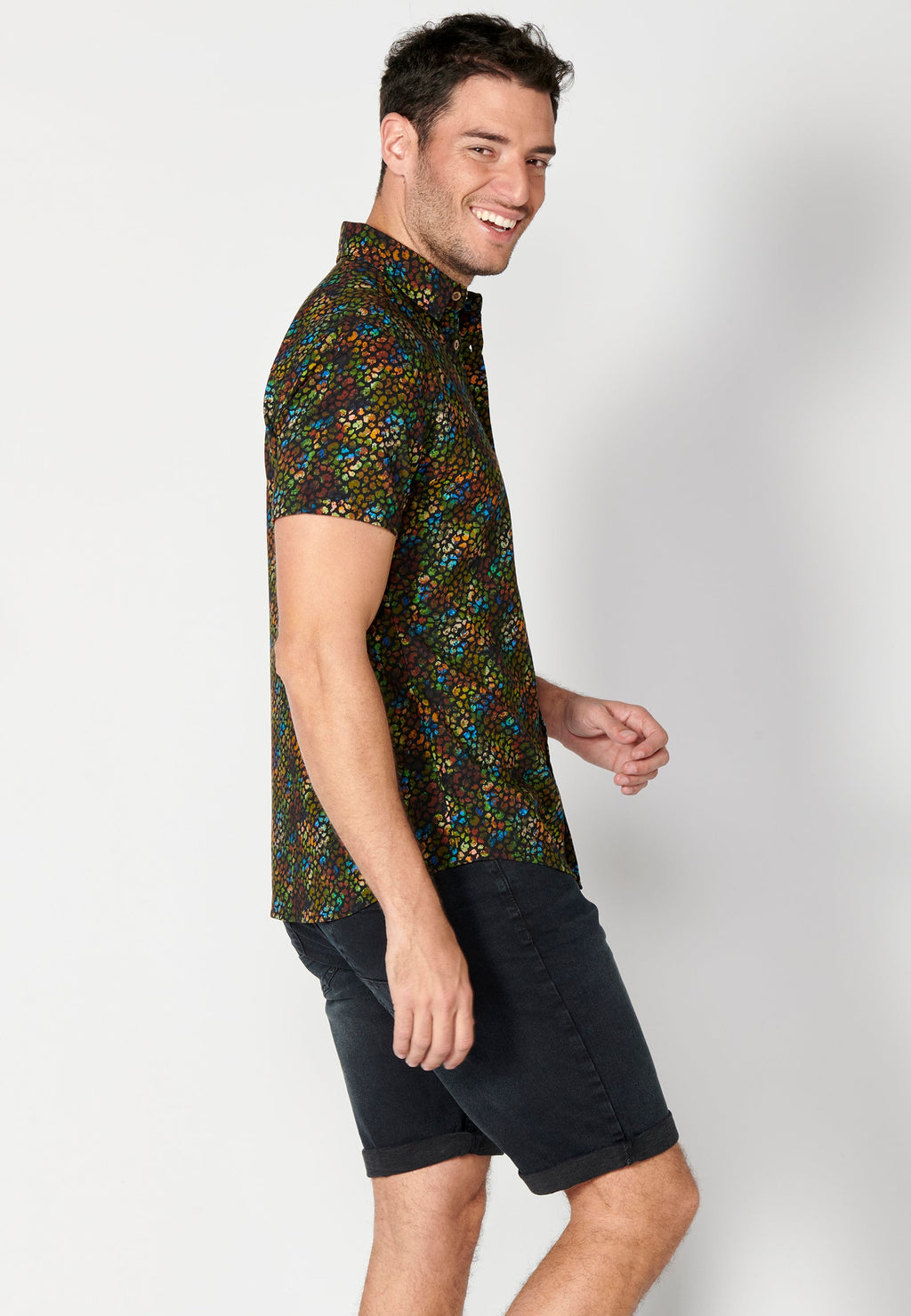 Camisa Hombre Manga Corta Estampado Palmeras Algodón Viscosa – Koroshi 2311CC39