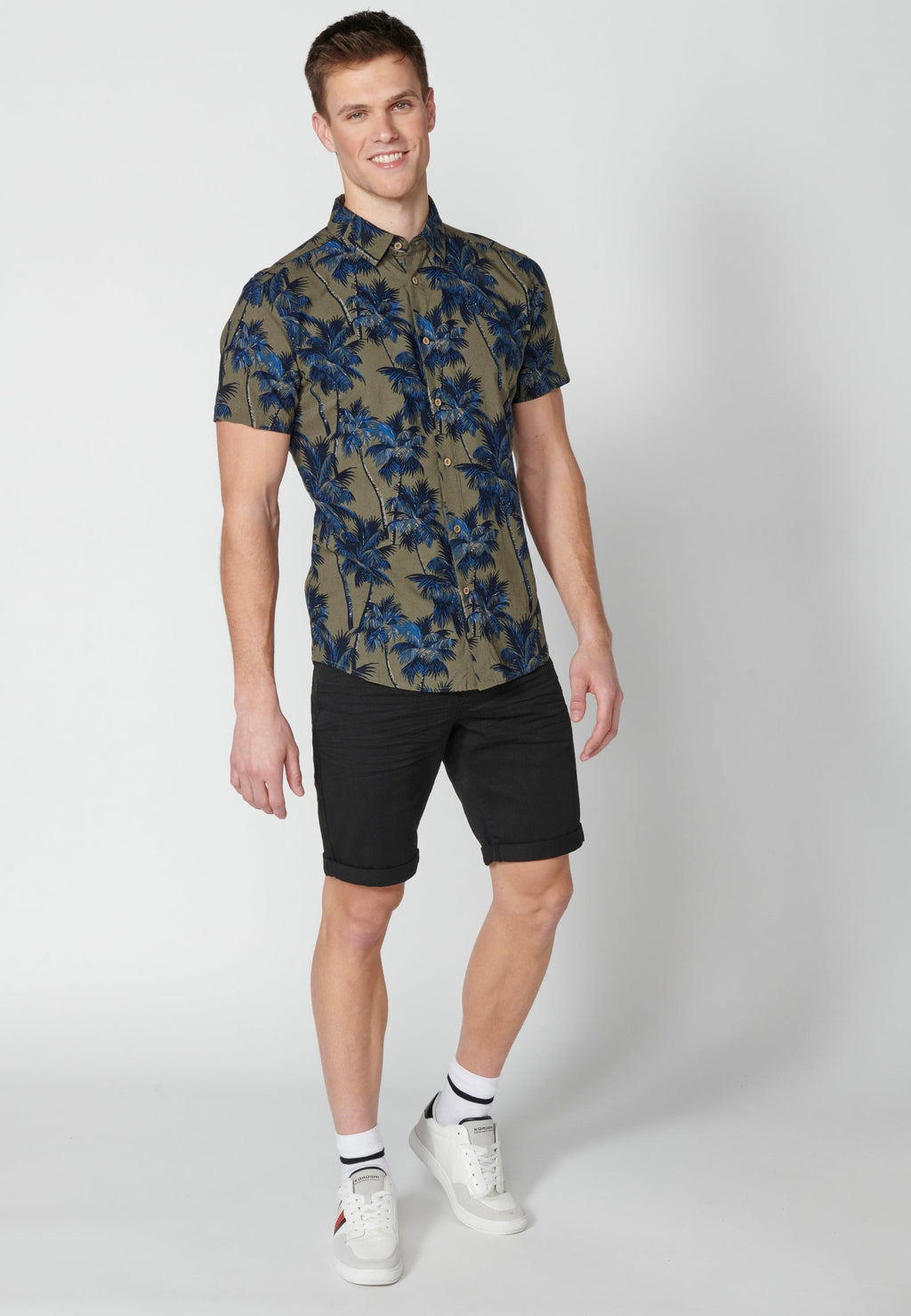 Camisa Hombre Manga Corta Estampado Palmeras Algodón Viscosa – Koroshi 2311CC39