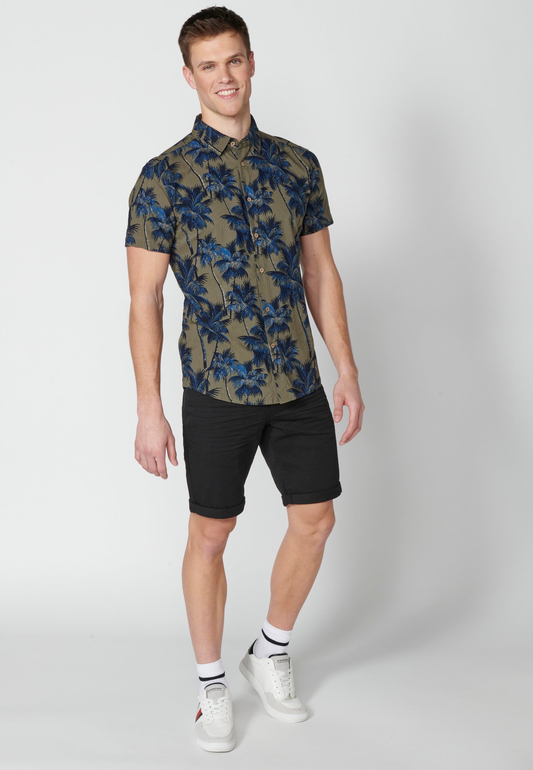 Camisa Hombre Manga Corta Estampado Palmeras Algodón Viscosa – Koroshi 2311CC39