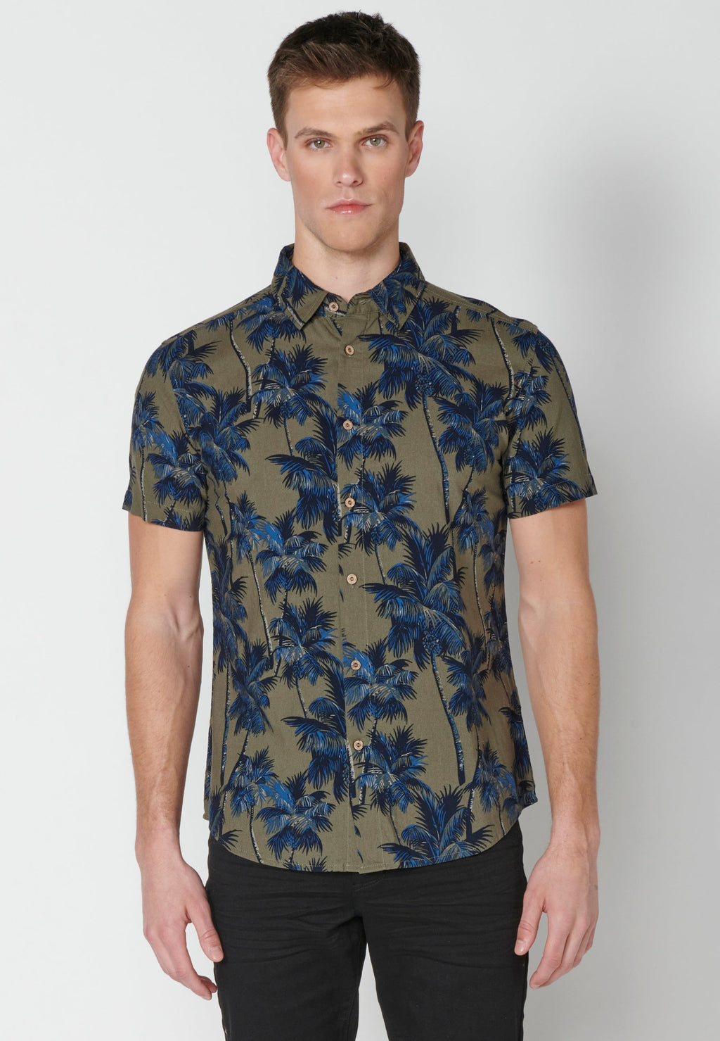 Camisa Hombre Manga Corta Estampado Palmeras Algodón Viscosa – Koroshi 2311CC39