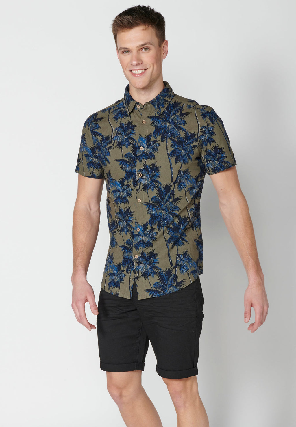 Camisa Hombre Manga Corta Estampado Palmeras Algodón Viscosa – Koroshi 2311CC39