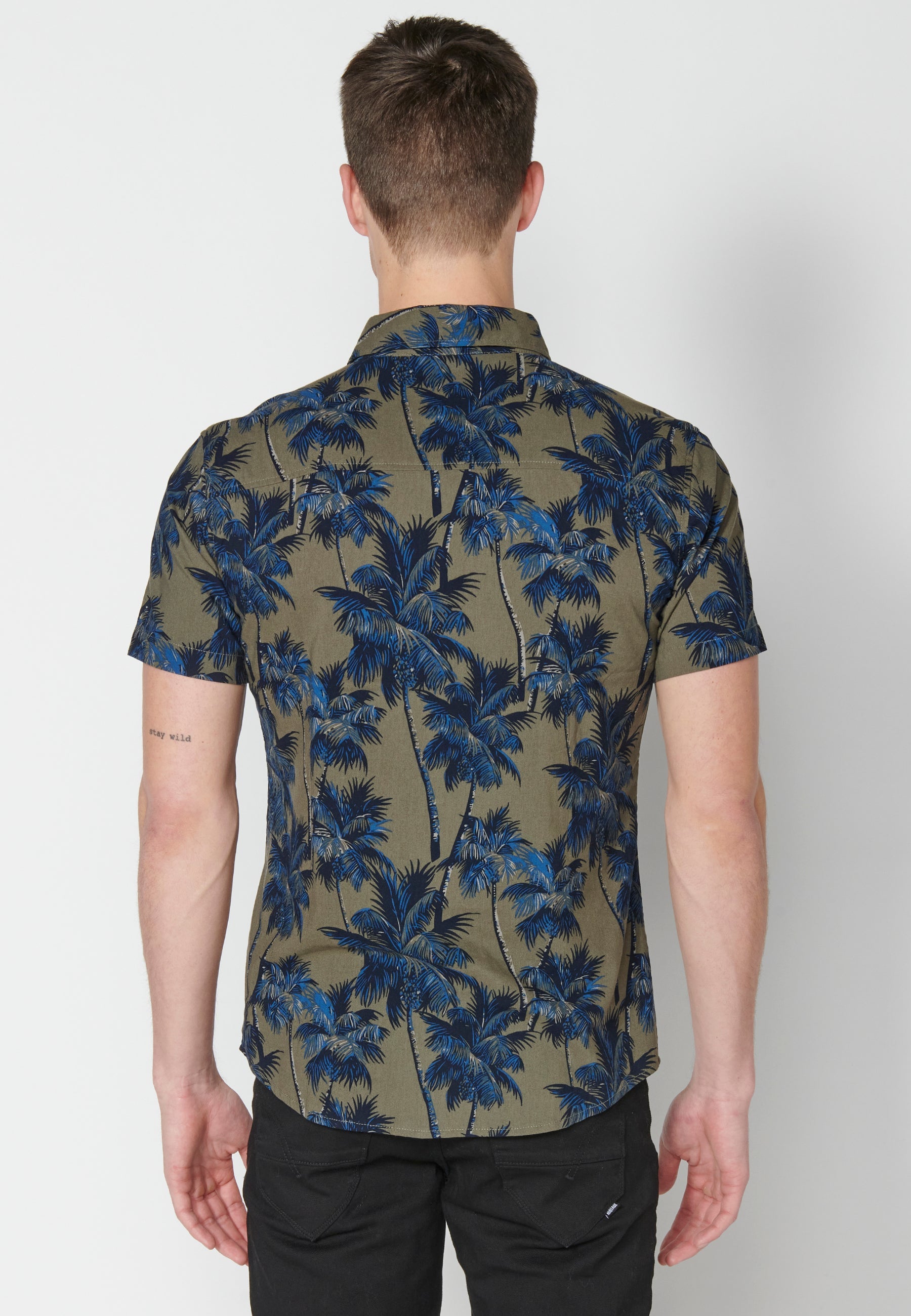 Camisa Hombre Manga Corta Estampado Palmeras Algodón Viscosa – Koroshi 2311CC39