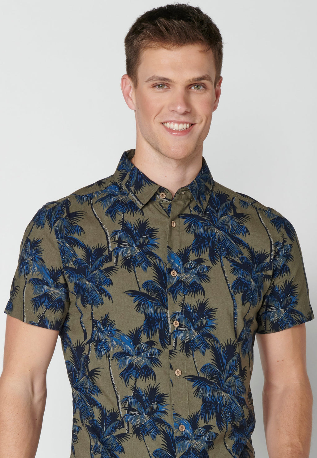 Camisa Hombre Manga Corta Estampado Palmeras Algodón Viscosa – Koroshi 2311CC39