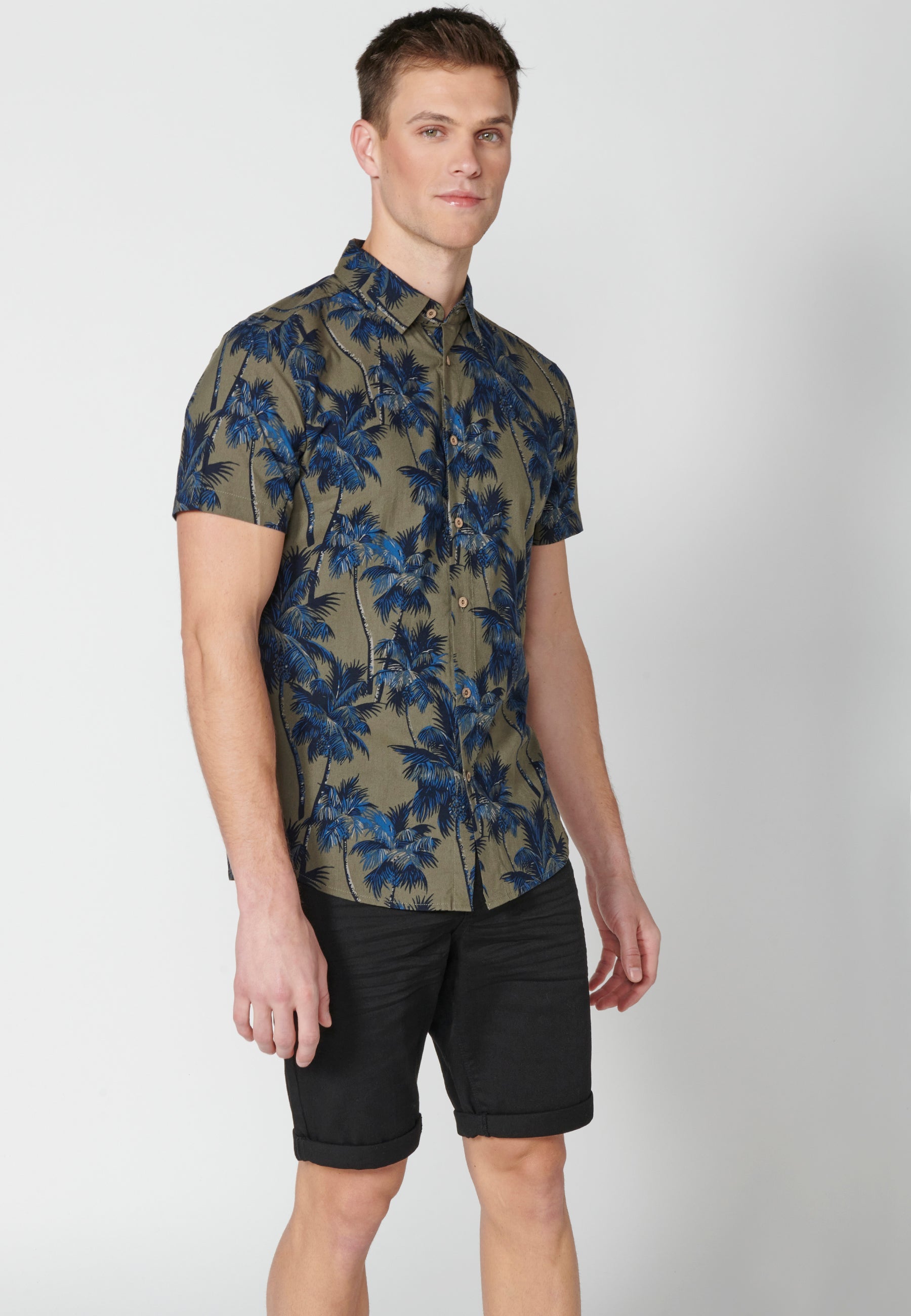 Camisa Hombre Manga Corta Estampado Palmeras Algodón Viscosa – Koroshi 2311CC39