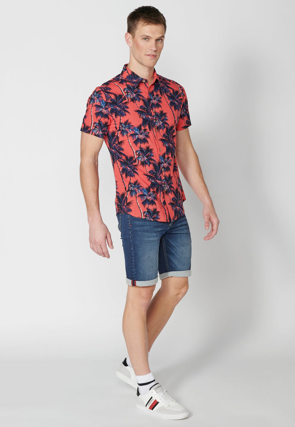 Camisa Hombre Manga Corta Estampado Palmeras Algodón Viscosa – Koroshi 2311CC39
