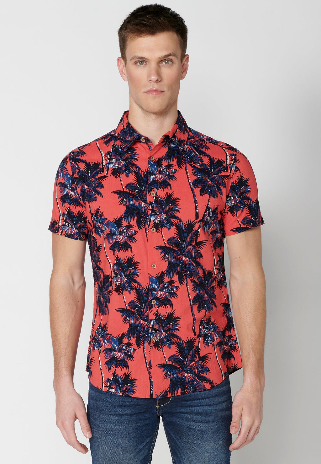 Camisa Hombre Manga Corta Estampado Palmeras Algodón Viscosa – Koroshi 2311CC39
