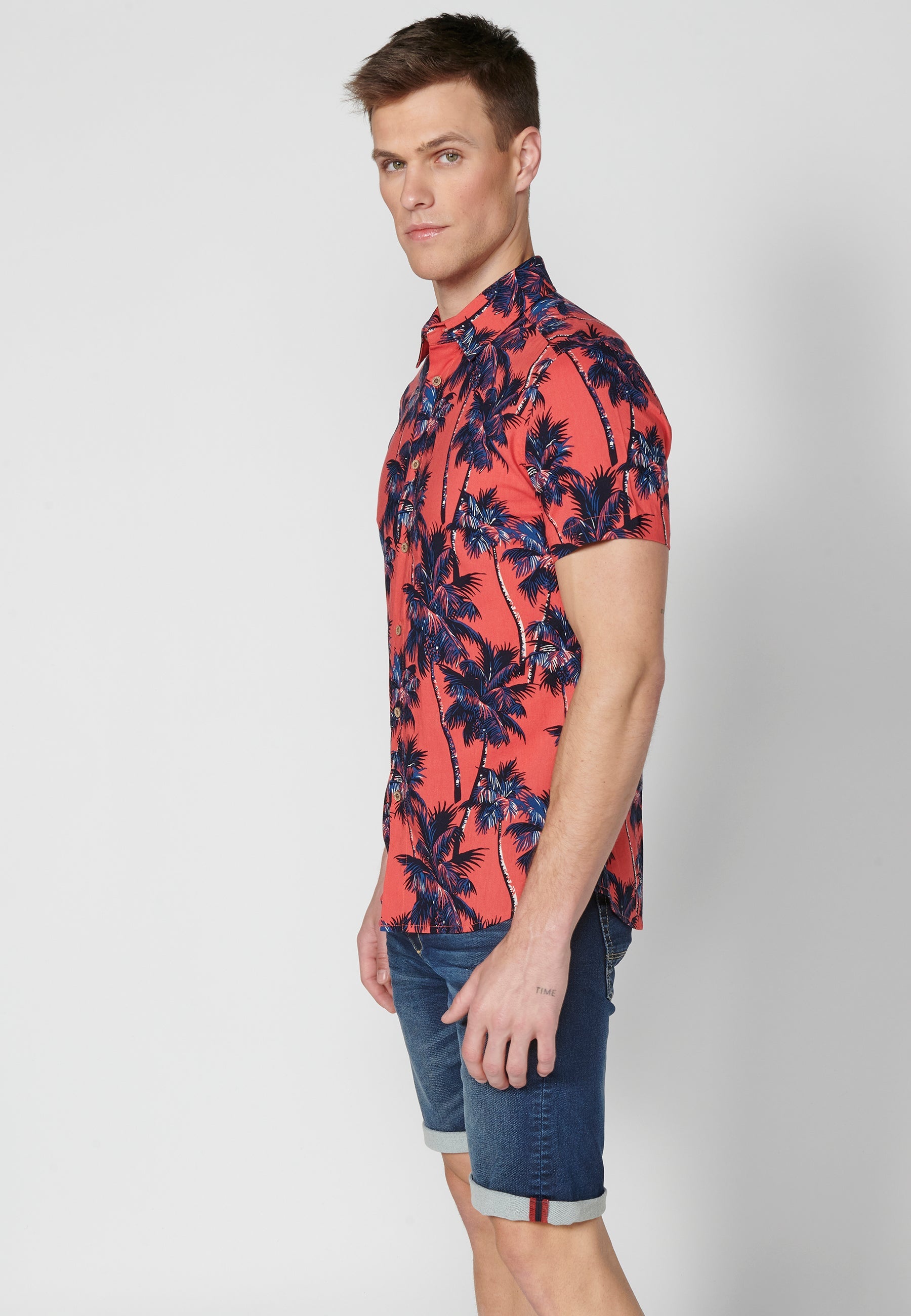 Camisa Hombre Manga Corta Estampado Palmeras Algodón Viscosa – Koroshi 2311CC39