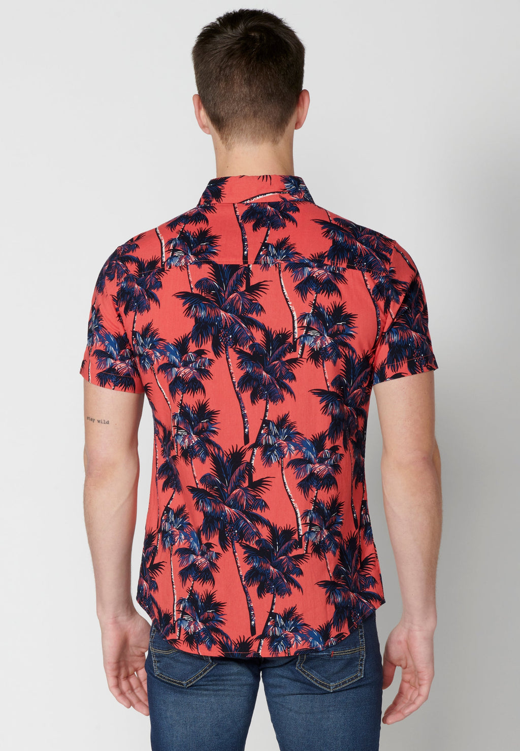 Camisa Hombre Manga Corta Estampado Palmeras Algodón Viscosa – Koroshi 2311CC39