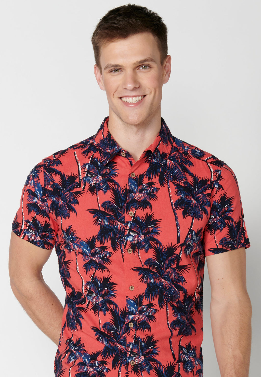 Camisa Hombre Manga Corta Estampado Palmeras Algodón Viscosa – Koroshi 2311CC39