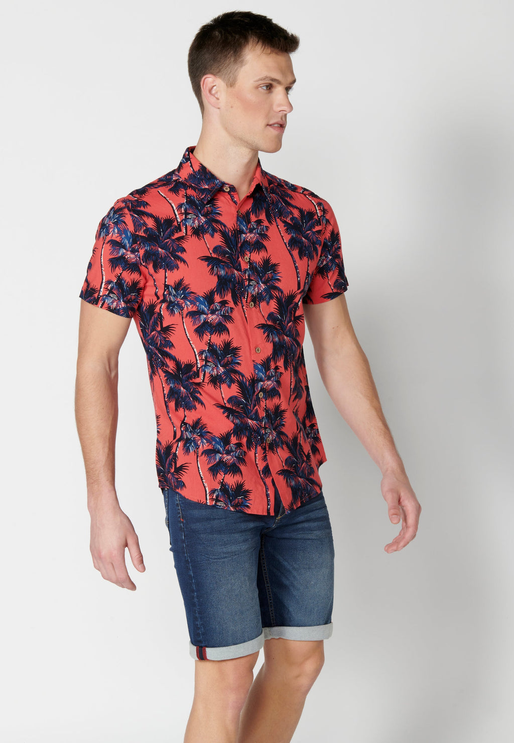 Camisa Hombre Manga Corta Estampado Palmeras Algodón Viscosa – Koroshi 2311CC39